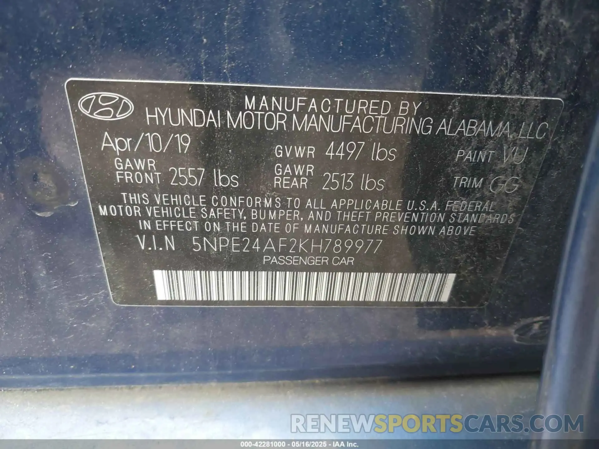 9 fotografías del automóvil dañado 5NPE24AF2KH789977 HYUNDAI SONATA 2019