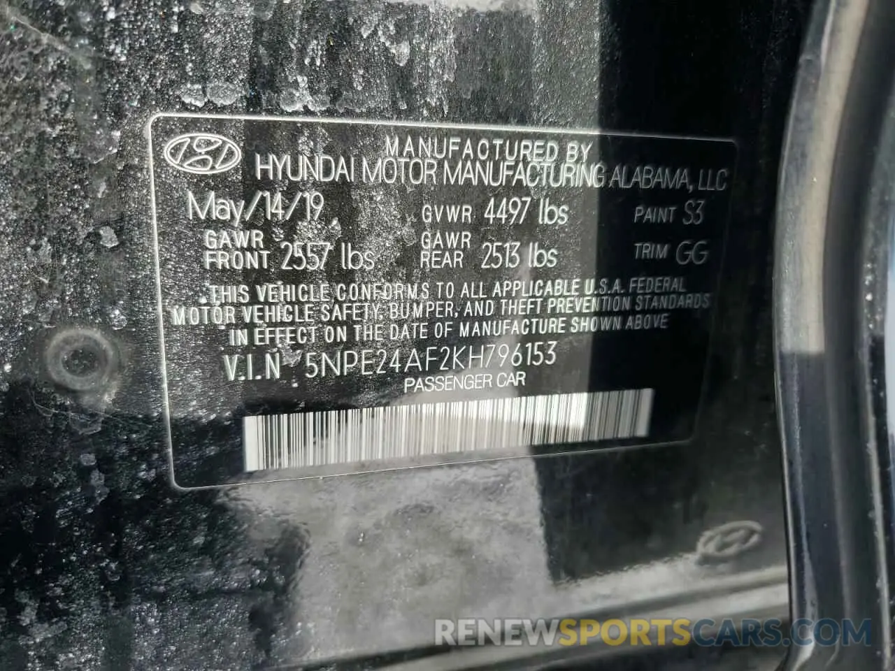 13 fotografías del automóvil dañado 5NPE24AF2KH796153 HYUNDAI SONATA 2019