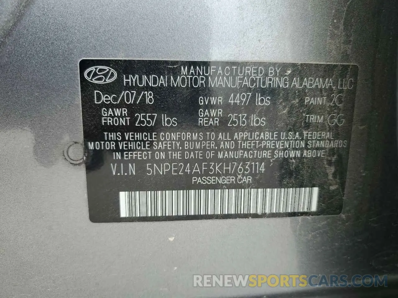 13 fotografías del automóvil dañado 5NPE24AF3KH763114 HYUNDAI SONATA 2019
