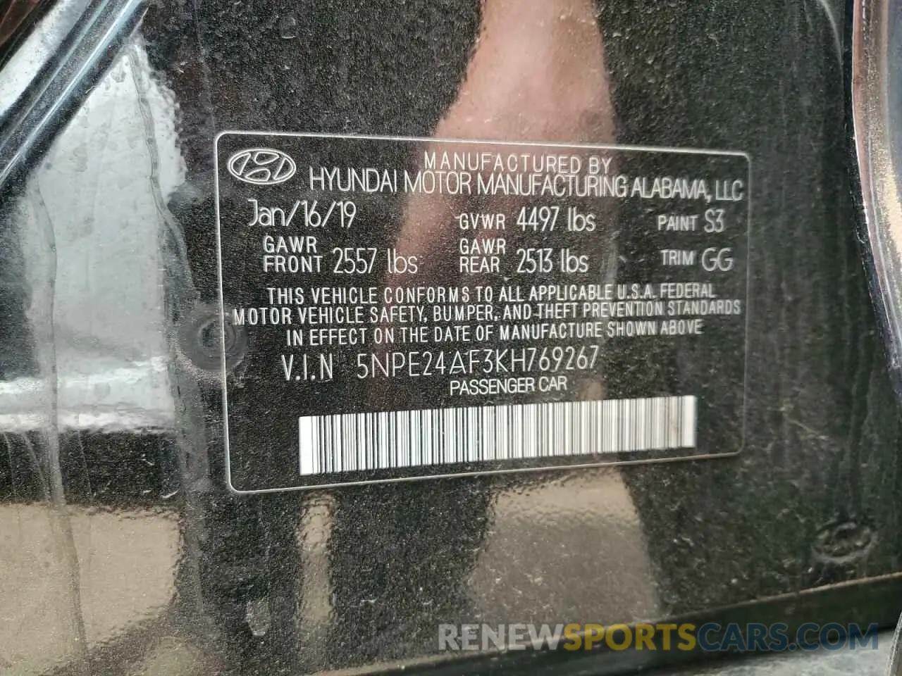 12 fotografías del automóvil dañado 5NPE24AF3KH769267 HYUNDAI SONATA 2019