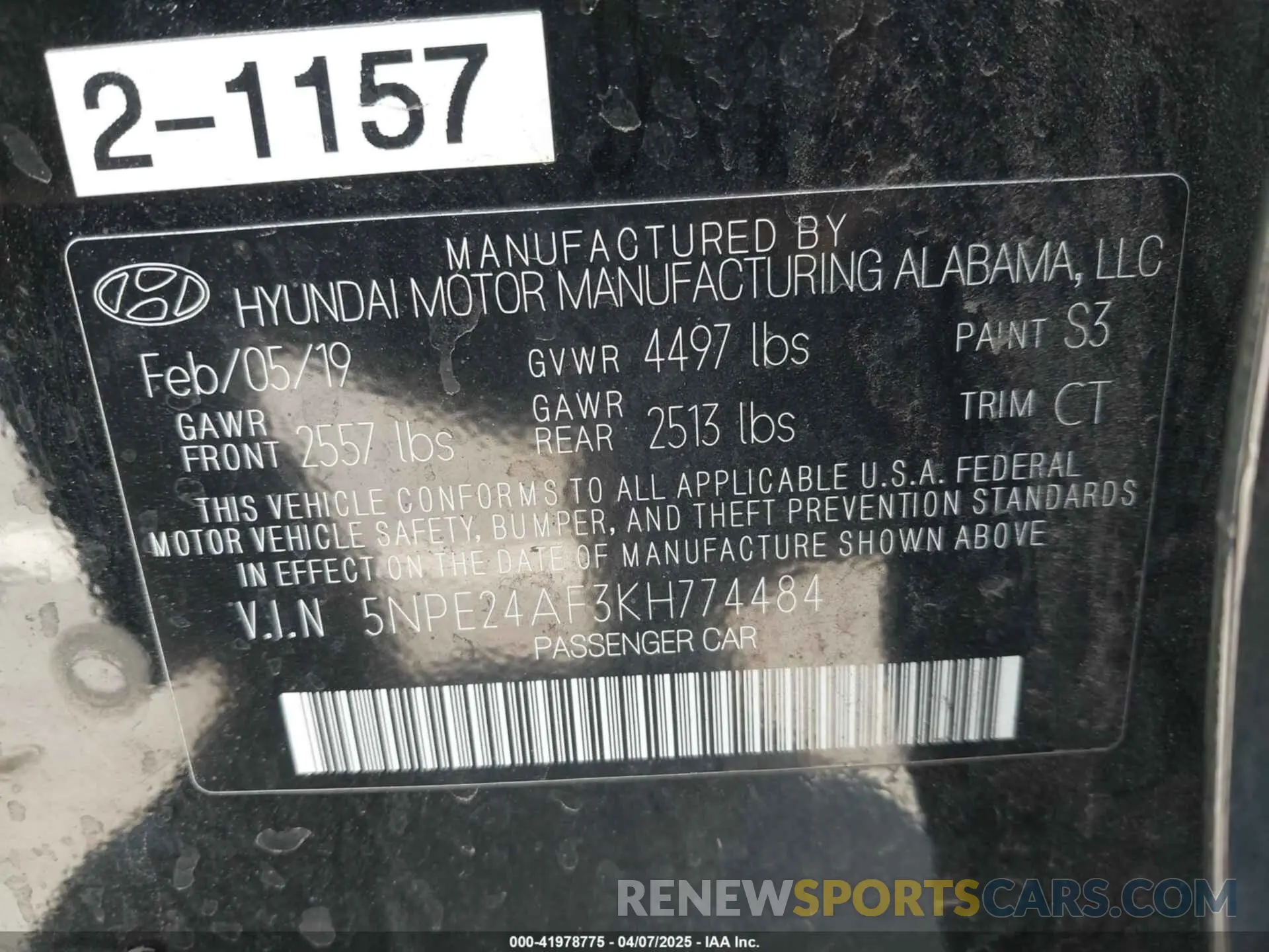 9 fotografías del automóvil dañado 5NPE24AF3KH774484 HYUNDAI SONATA 2019