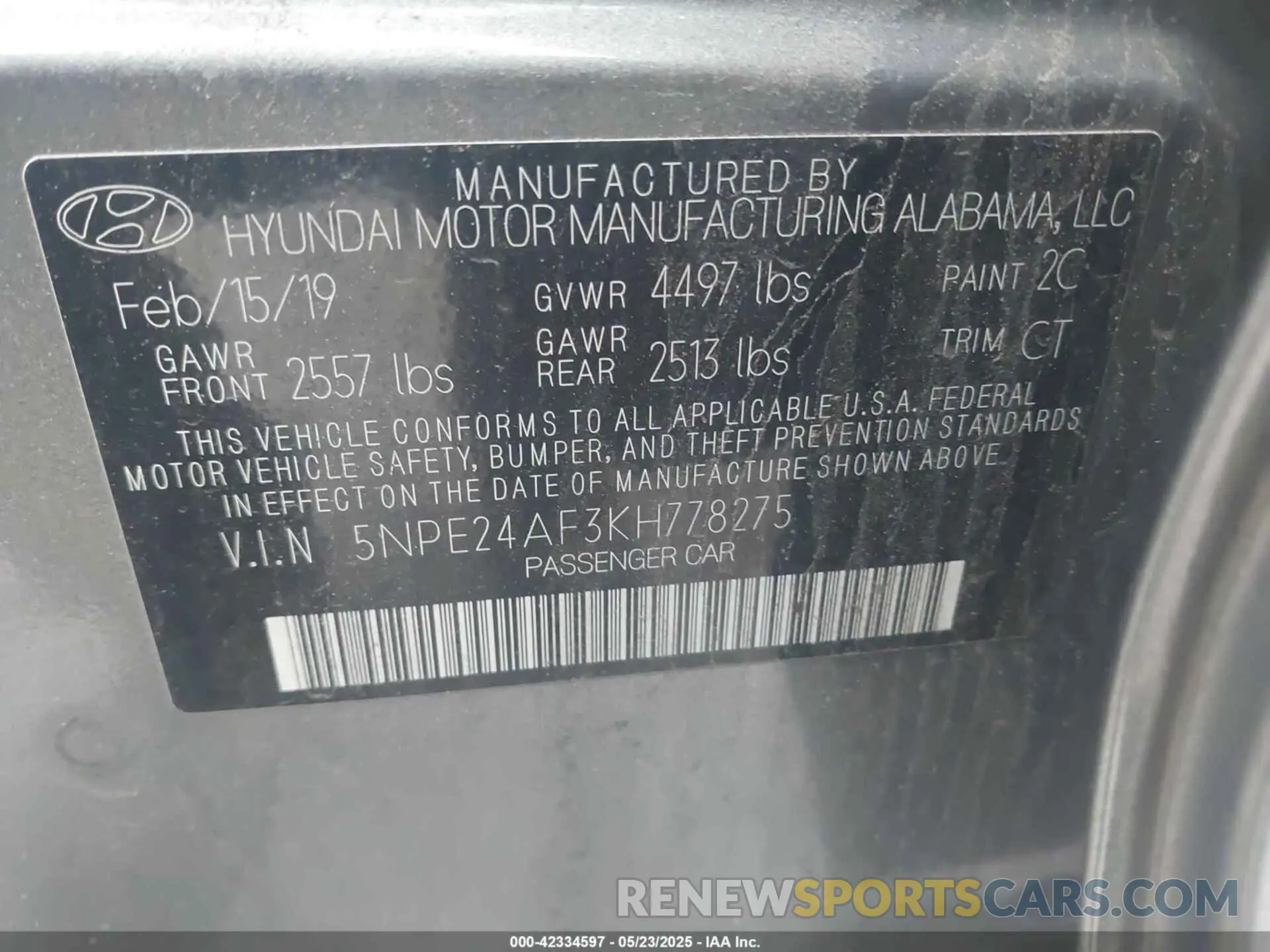 9 fotografías del automóvil dañado 5NPE24AF3KH778275 HYUNDAI SONATA 2019