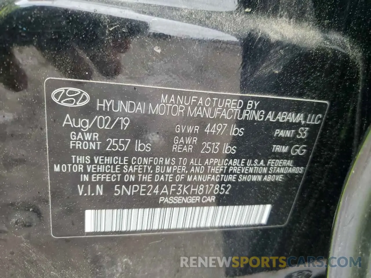 12 fotografías del automóvil dañado 5NPE24AF3KH817852 HYUNDAI SONATA 2019