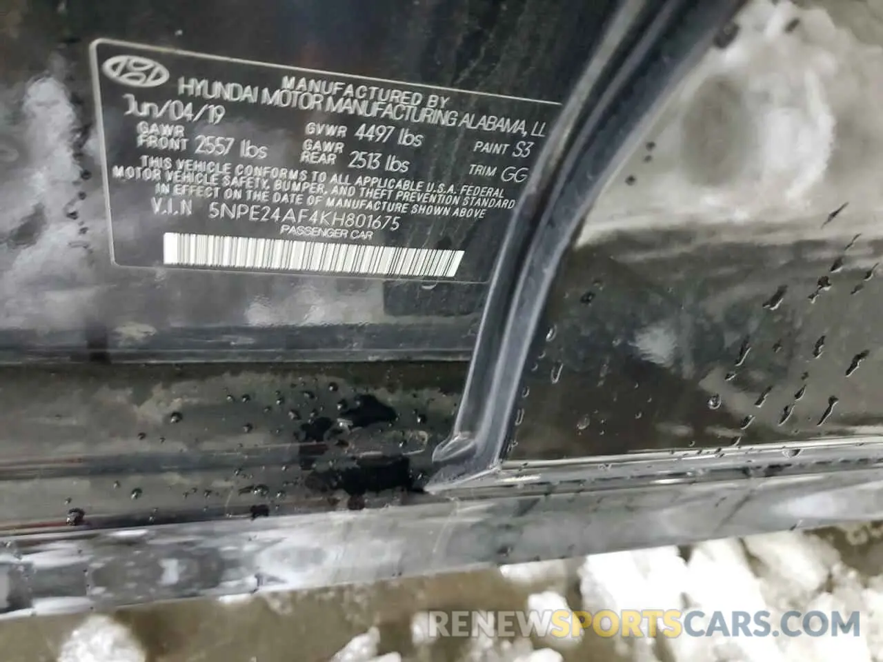 12 fotografías del automóvil dañado 5NPE24AF4KH801675 HYUNDAI SONATA 2019