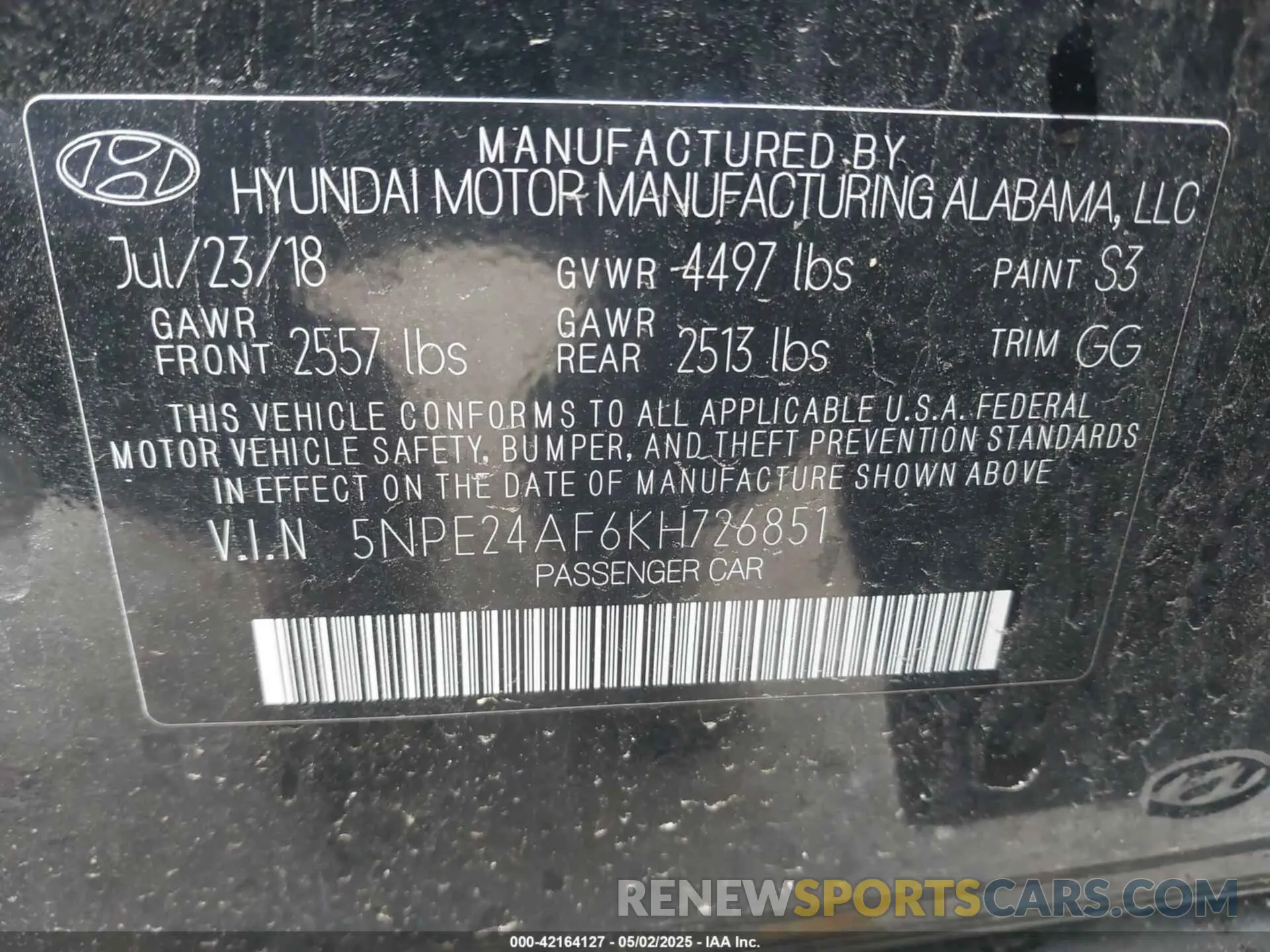9 fotografías del automóvil dañado 5NPE24AF6KH726851 HYUNDAI SONATA 2019
