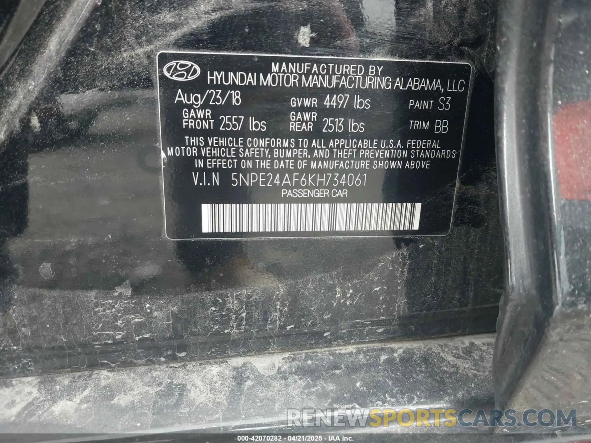 9 fotografías del automóvil dañado 5NPE24AF6KH734061 HYUNDAI SONATA 2019