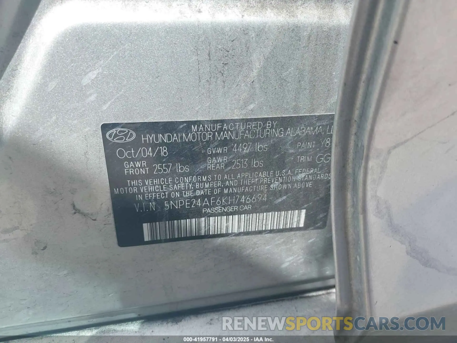 9 fotografías del automóvil dañado 5NPE24AF6KH746694 HYUNDAI SONATA 2019