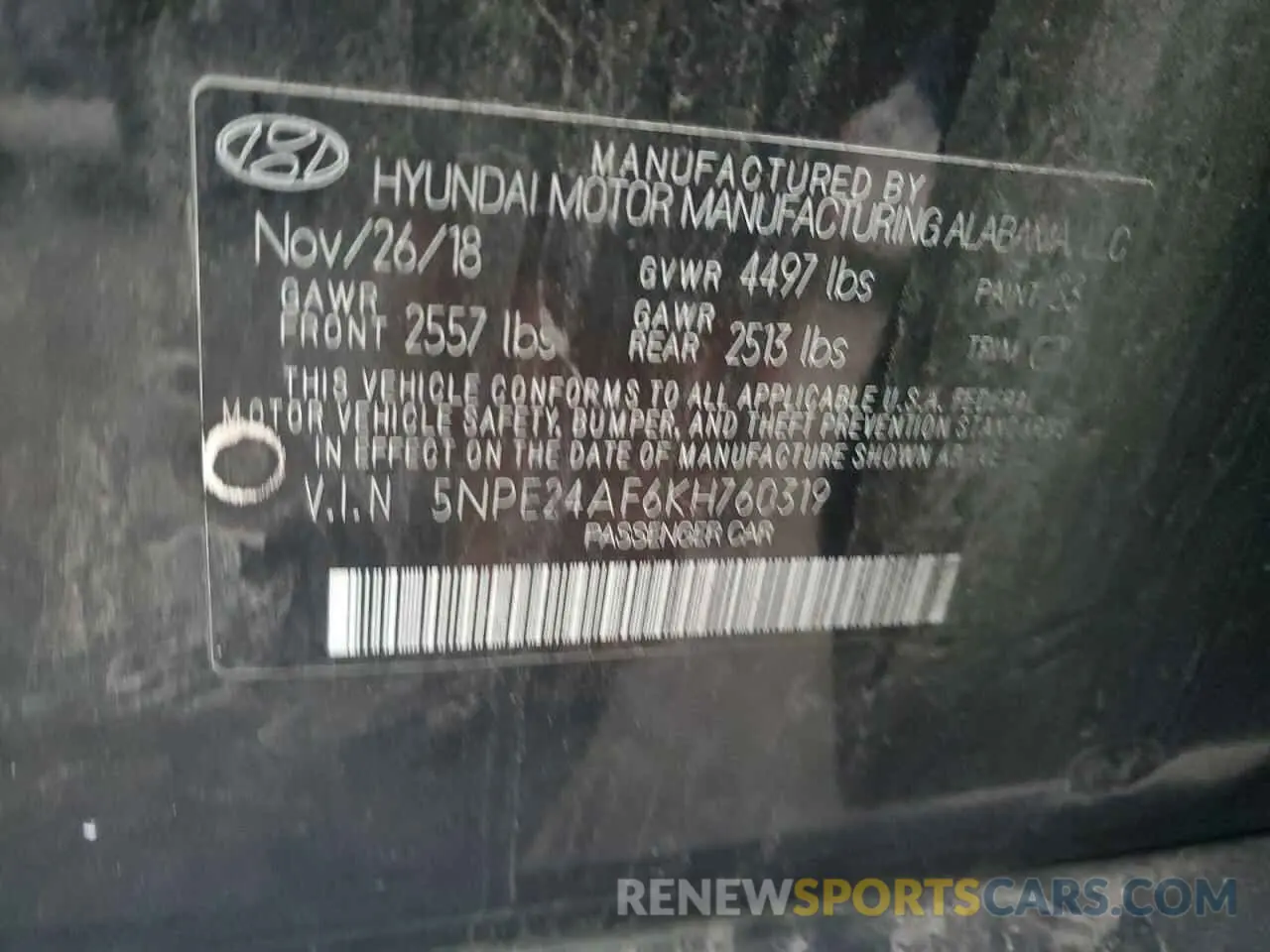 12 fotografías del automóvil dañado 5NPE24AF6KH760319 HYUNDAI SONATA 2019