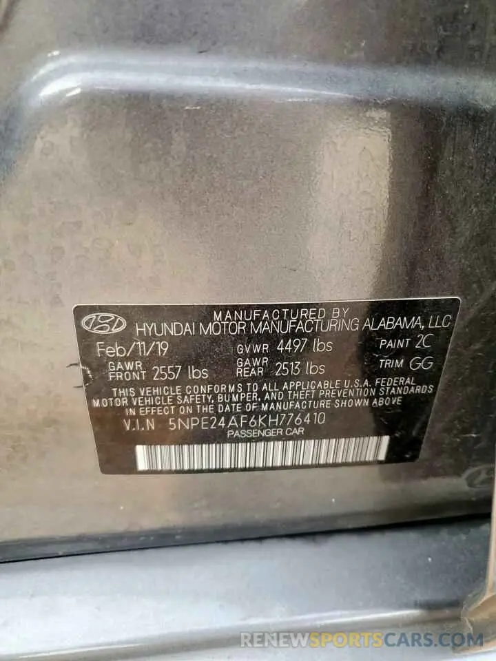 12 fotografías del automóvil dañado 5NPE24AF6KH776410 HYUNDAI SONATA 2019