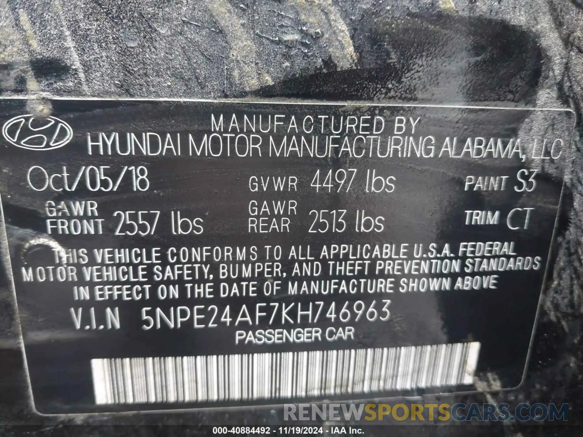 9 fotografías del automóvil dañado 5NPE24AF7KH746963 HYUNDAI SONATA 2019