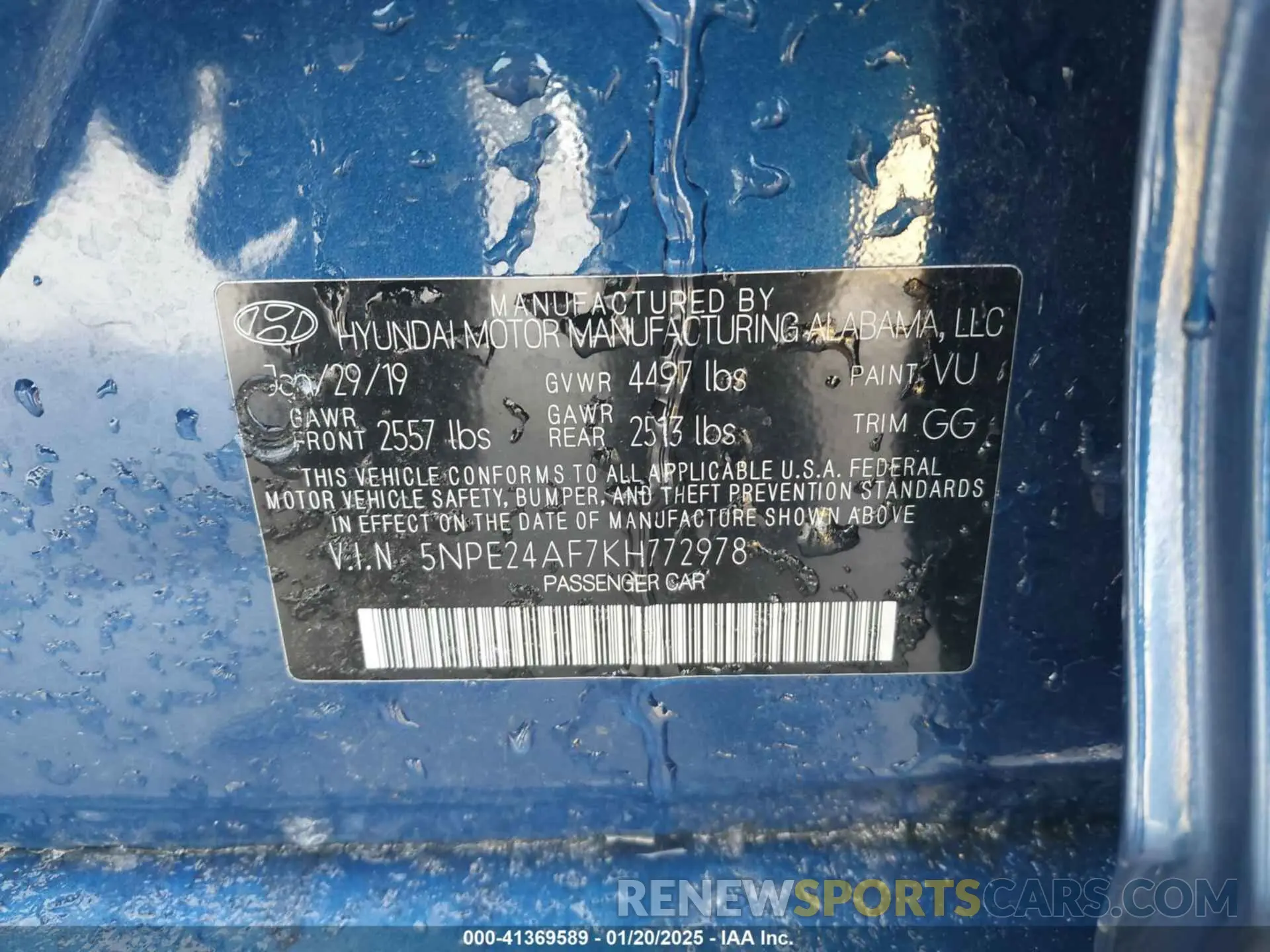 9 fotografías del automóvil dañado 5NPE24AF7KH772978 HYUNDAI SONATA 2019