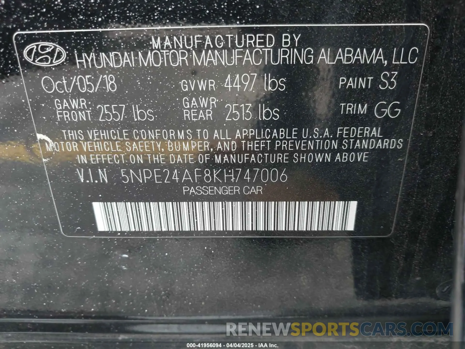 9 fotografías del automóvil dañado 5NPE24AF8KH747006 HYUNDAI SONATA 2019