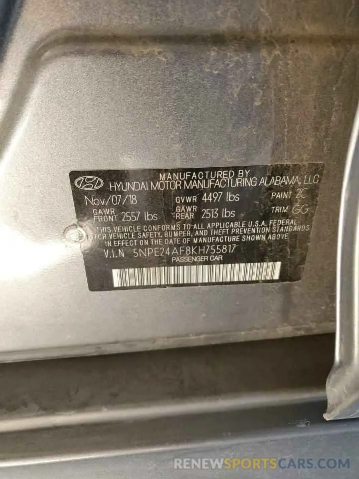 14 fotografías del automóvil dañado 5NPE24AF8KH755817 HYUNDAI SONATA 2019