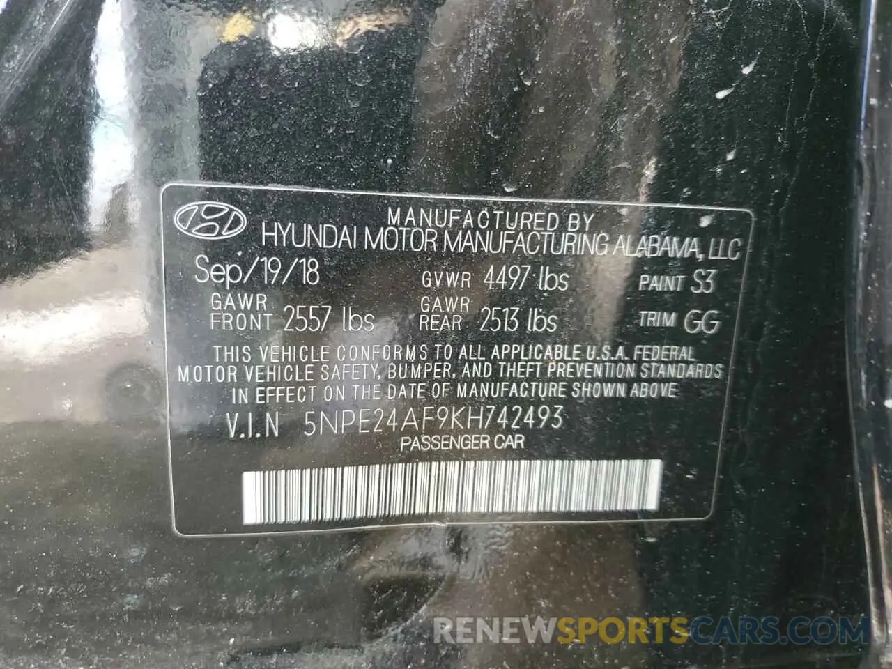 12 fotografías del automóvil dañado 5NPE24AF9KH742493 HYUNDAI SONATA 2019