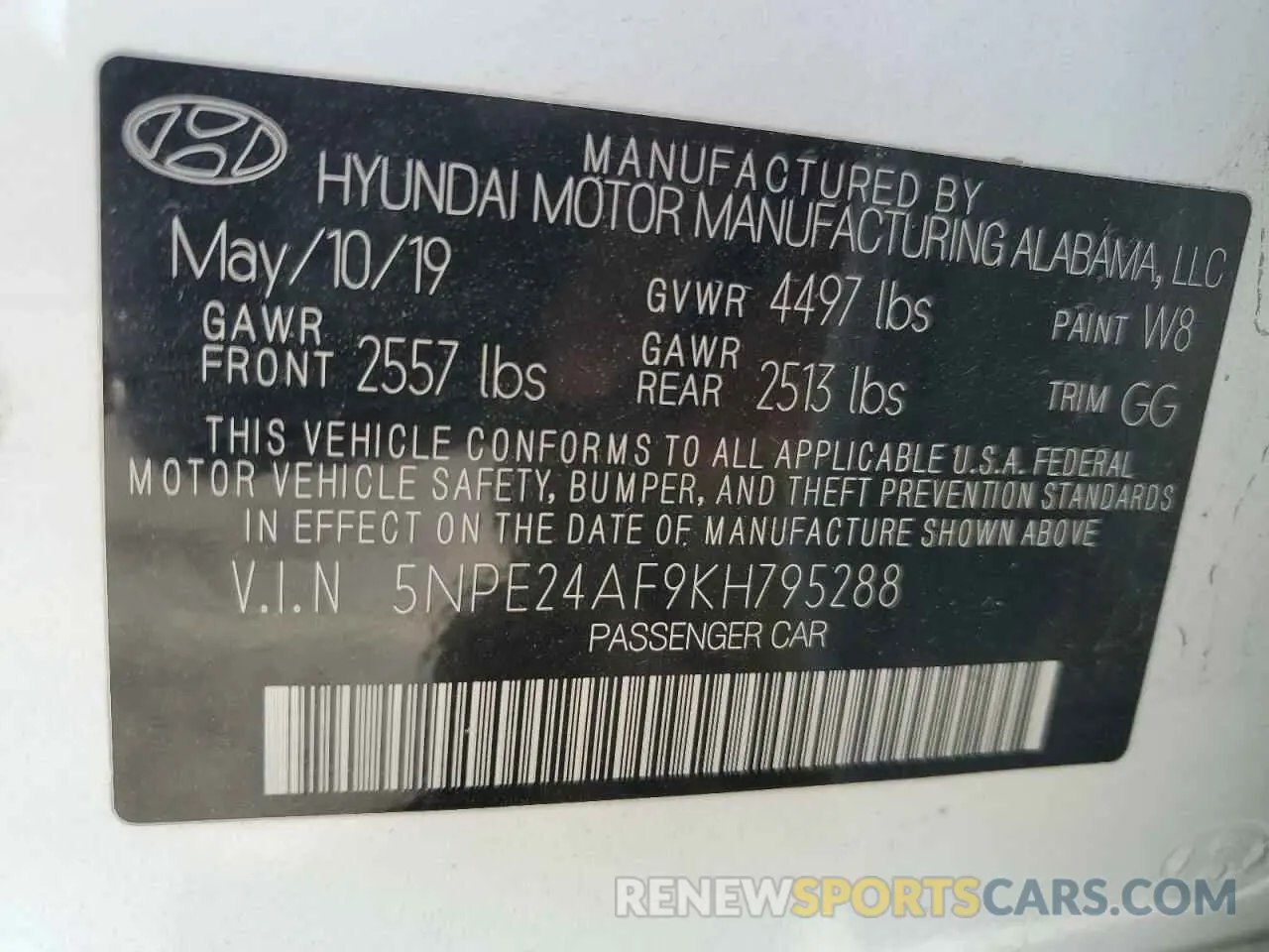 12 fotografías del automóvil dañado 5NPE24AF9KH795288 HYUNDAI SONATA 2019