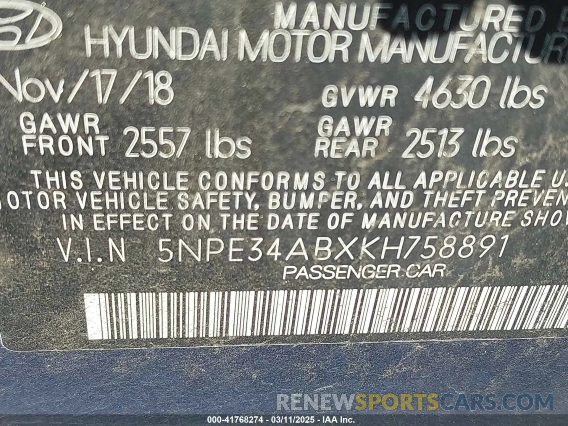 9 fotografías del automóvil dañado 5NPE34ABXKH758891 HYUNDAI SONATA 2019