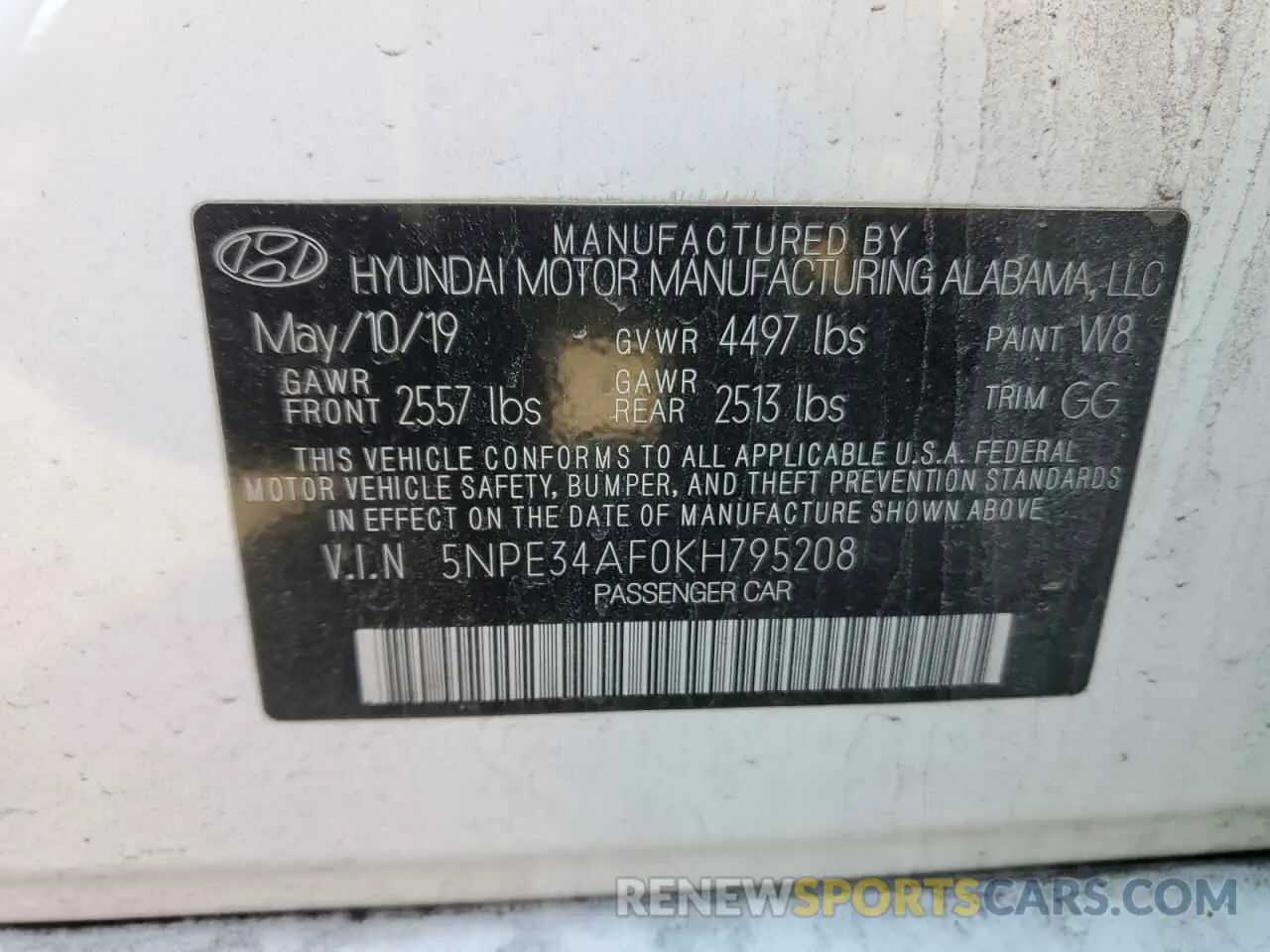 13 fotografías del automóvil dañado 5NPE34AF0KH795208 HYUNDAI SONATA 2019