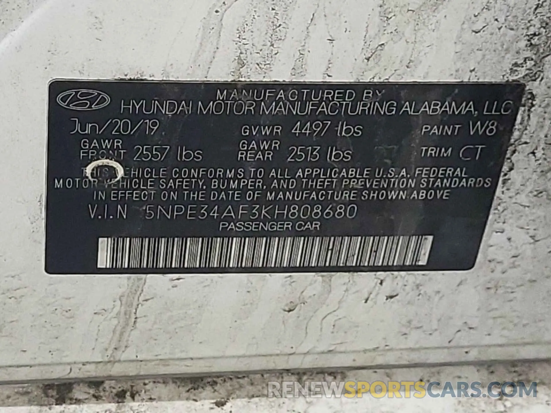 25 fotografías del automóvil dañado 5NPE34AF3KH808680 HYUNDAI SONATA 2019
