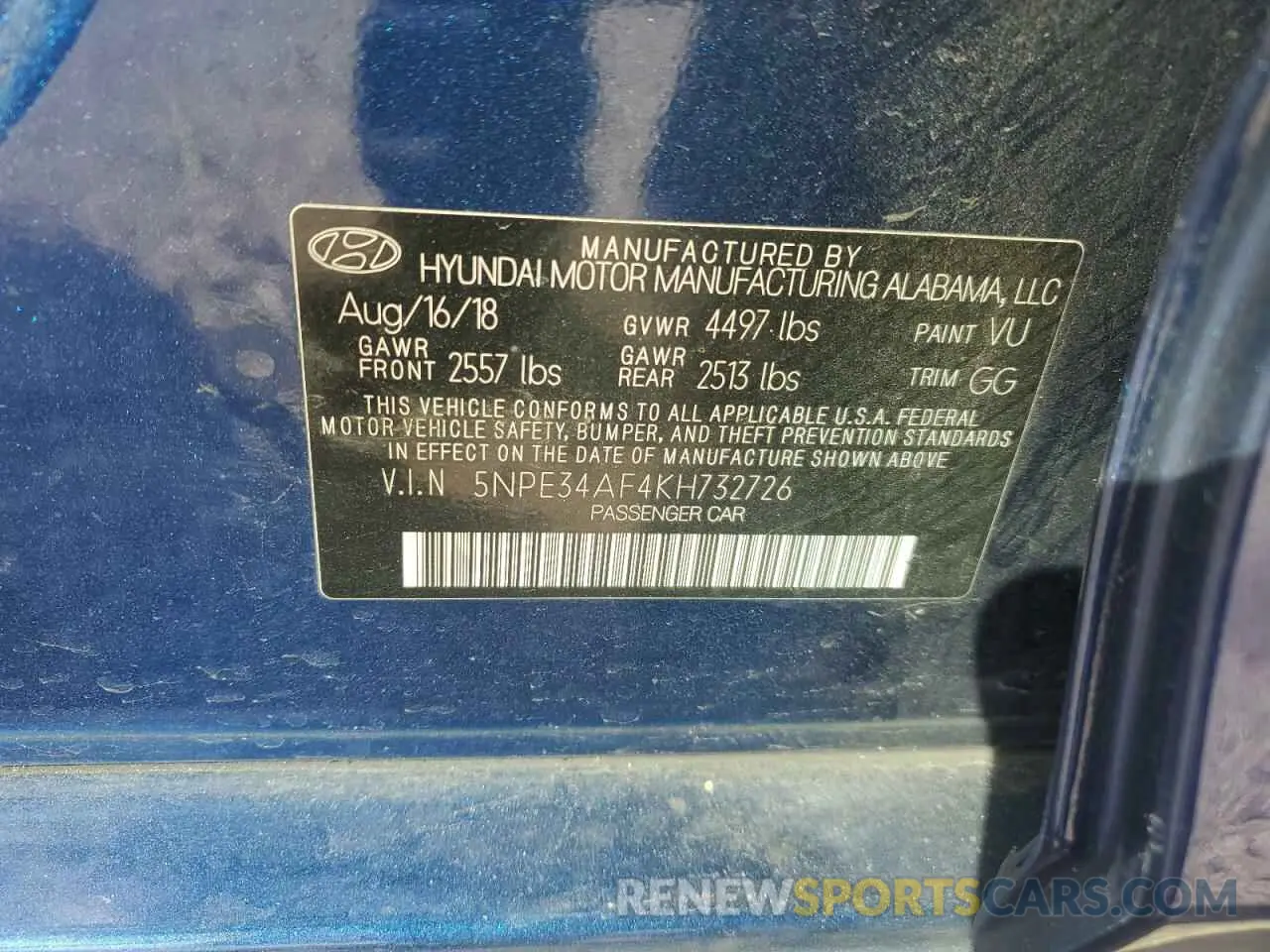 13 fotografías del automóvil dañado 5NPE34AF4KH732726 HYUNDAI SONATA 2019