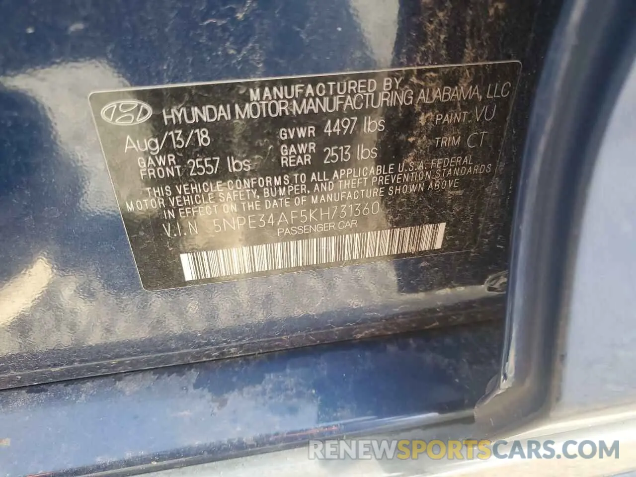 12 fotografías del automóvil dañado 5NPE34AF5KH731360 HYUNDAI SONATA 2019