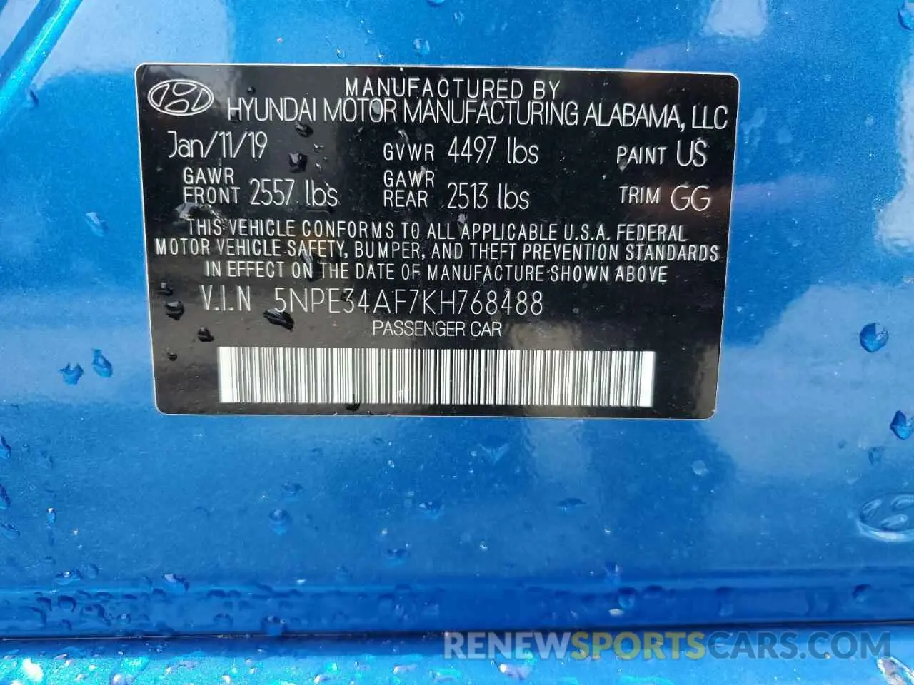 13 fotografías del automóvil dañado 5NPE34AF7KH768488 HYUNDAI SONATA 2019