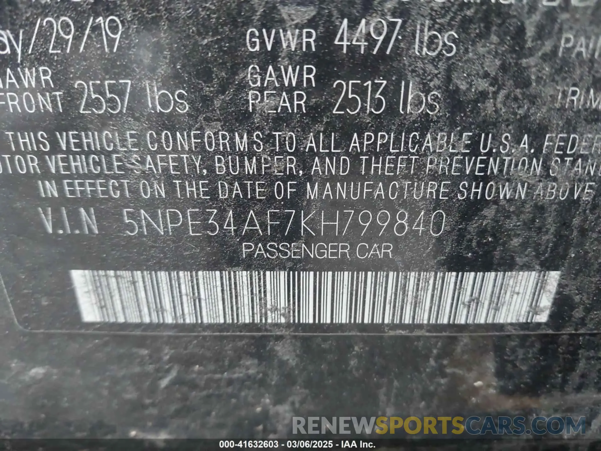 9 fotografías del automóvil dañado 5NPE34AF7KH799840 HYUNDAI SONATA 2019