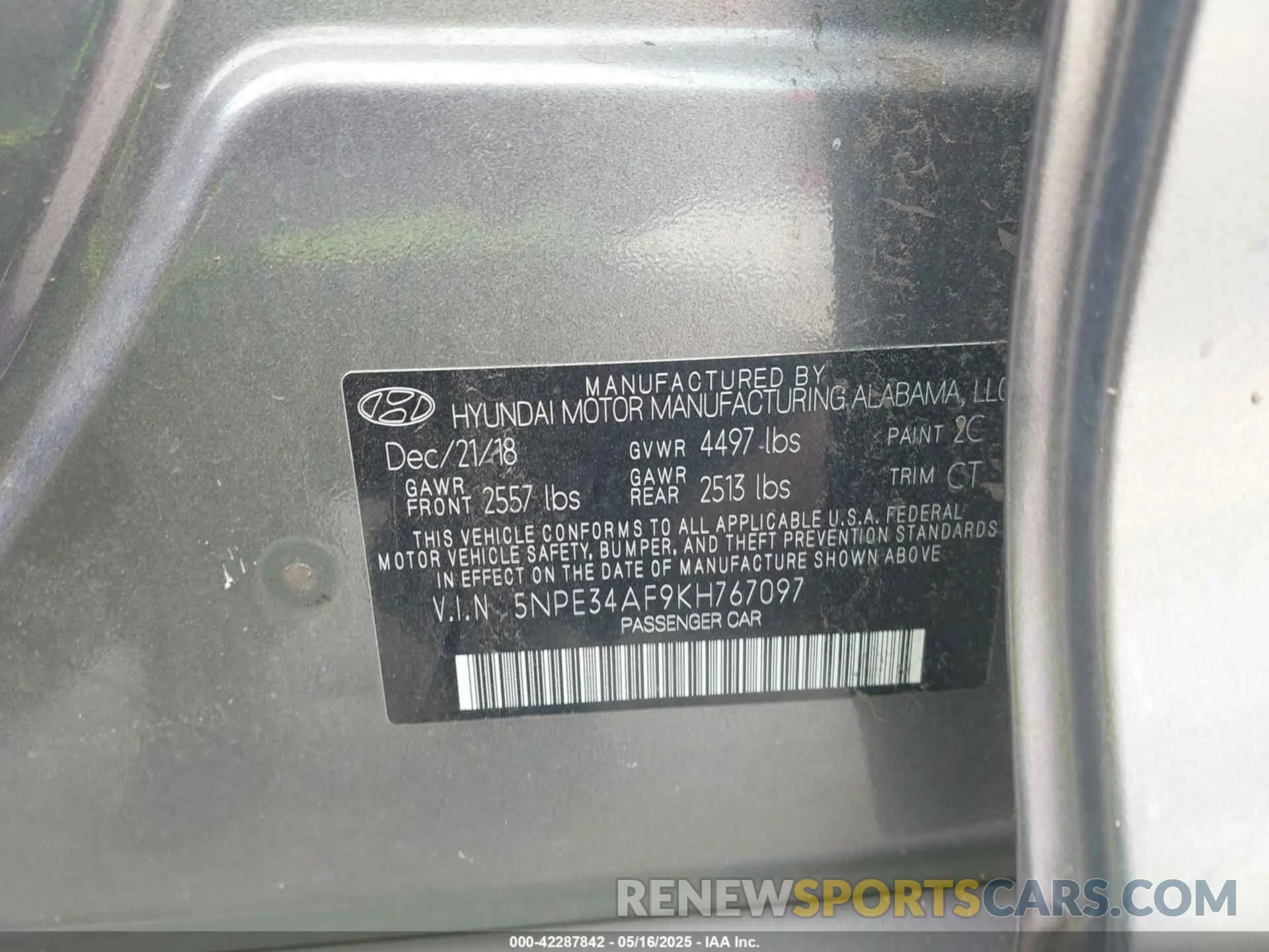 9 fotografías del automóvil dañado 5NPE34AF9KH767097 HYUNDAI SONATA 2019