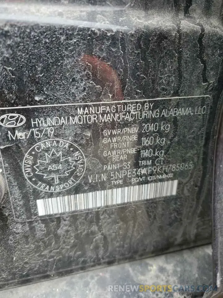 12 fotografías del automóvil dañado 5NPE34AF9KH785065 HYUNDAI SONATA 2019