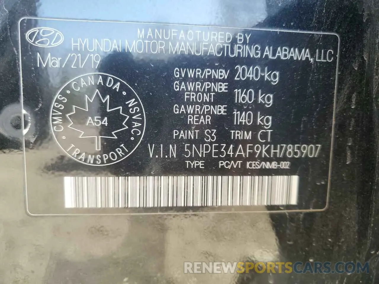 13 fotografías del automóvil dañado 5NPE34AF9KH785907 HYUNDAI SONATA 2019