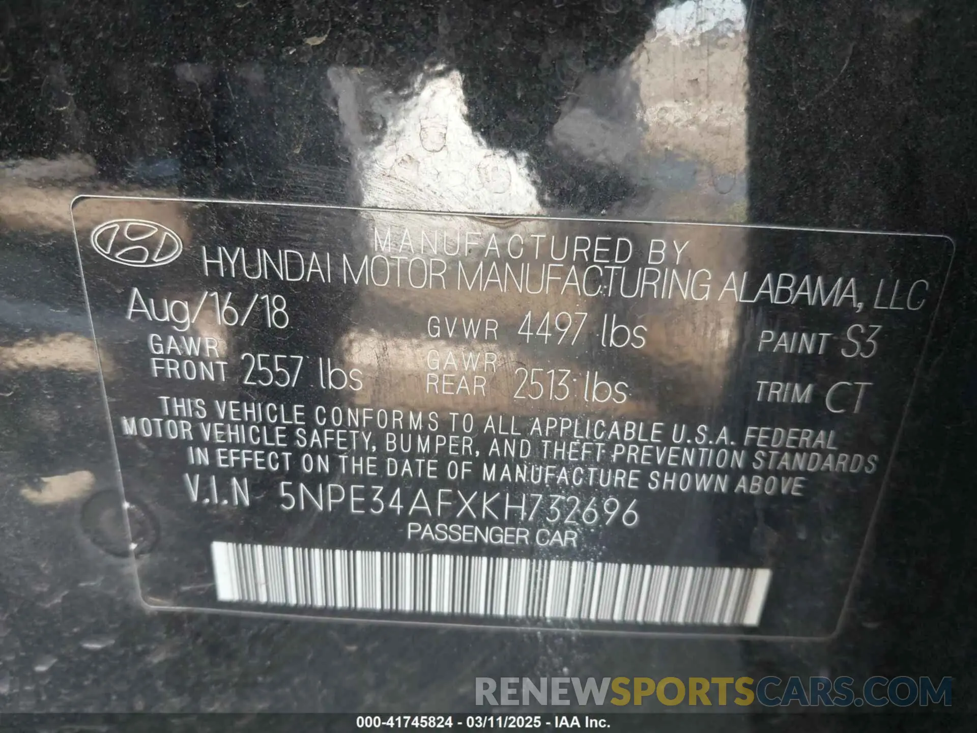 9 fotografías del automóvil dañado 5NPE34AFXKH732696 HYUNDAI SONATA 2019