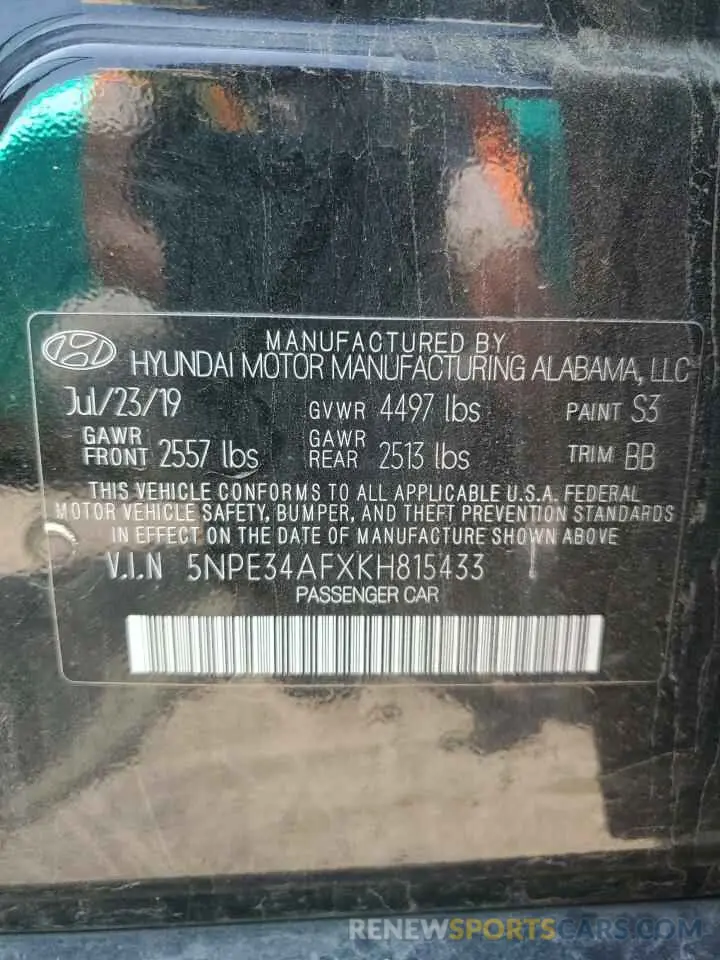 13 fotografías del automóvil dañado 5NPE34AFXKH815433 HYUNDAI SONATA 2019