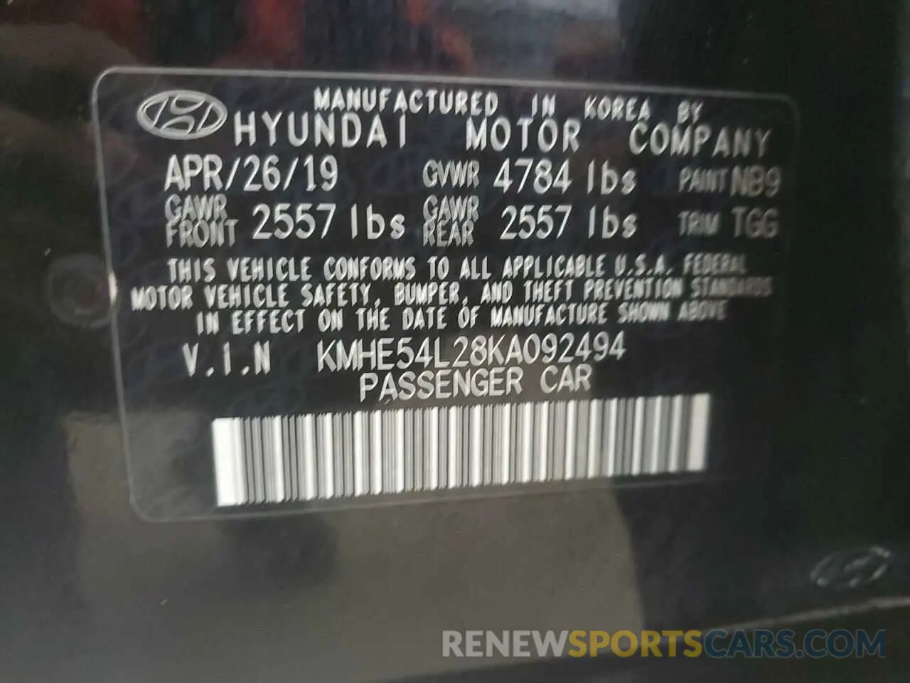 12 fotografías del automóvil dañado KMHE54L28KA092494 HYUNDAI SONATA 2019