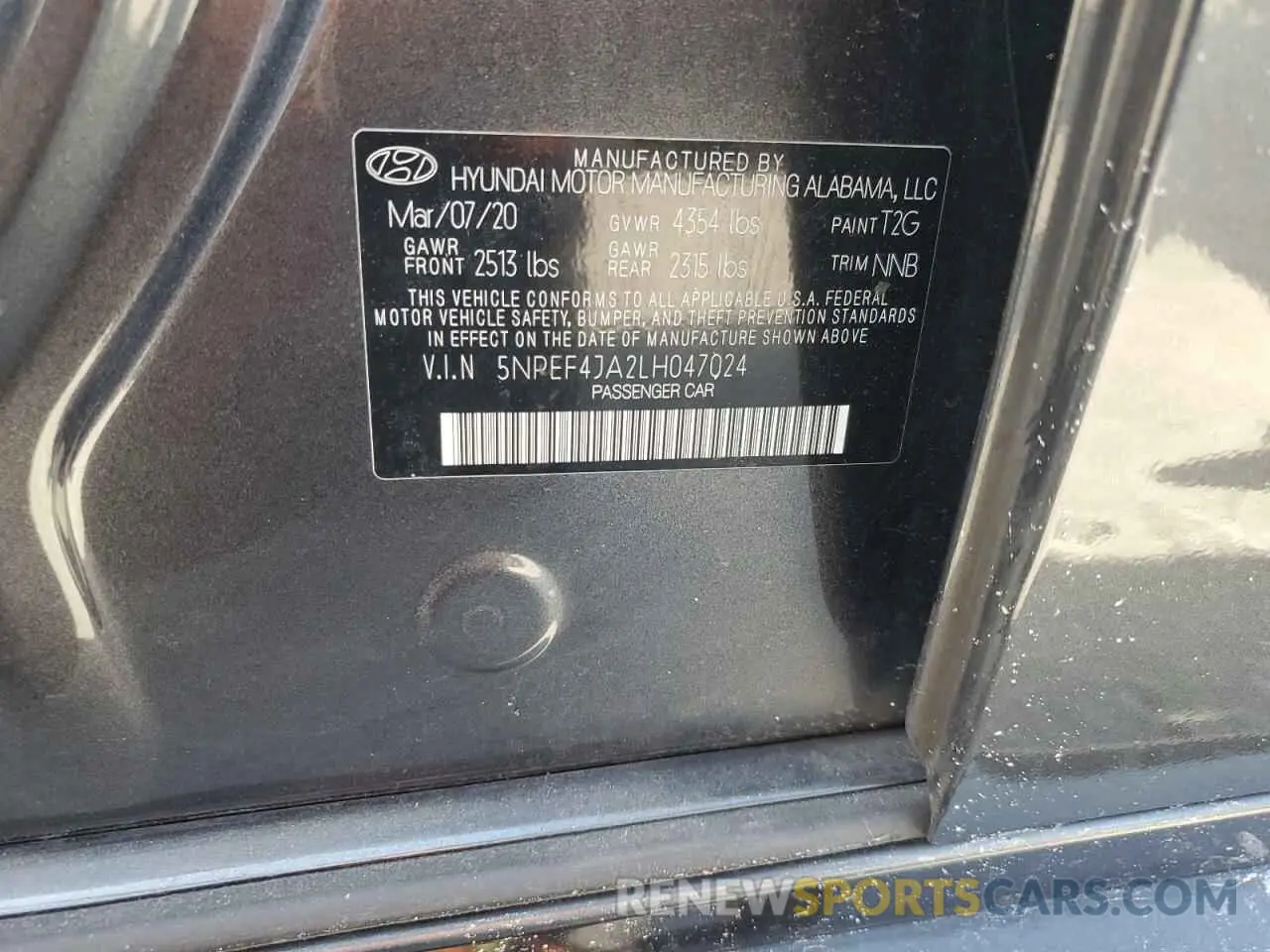 13 fotografías del automóvil dañado 5NPEF4JA2LH047024 HYUNDAI SONATA 2020
