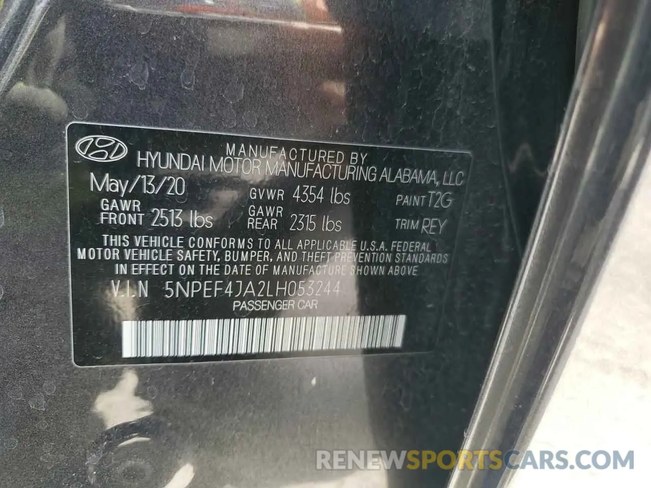 12 fotografías del automóvil dañado 5NPEF4JA2LH053244 HYUNDAI SONATA 2020