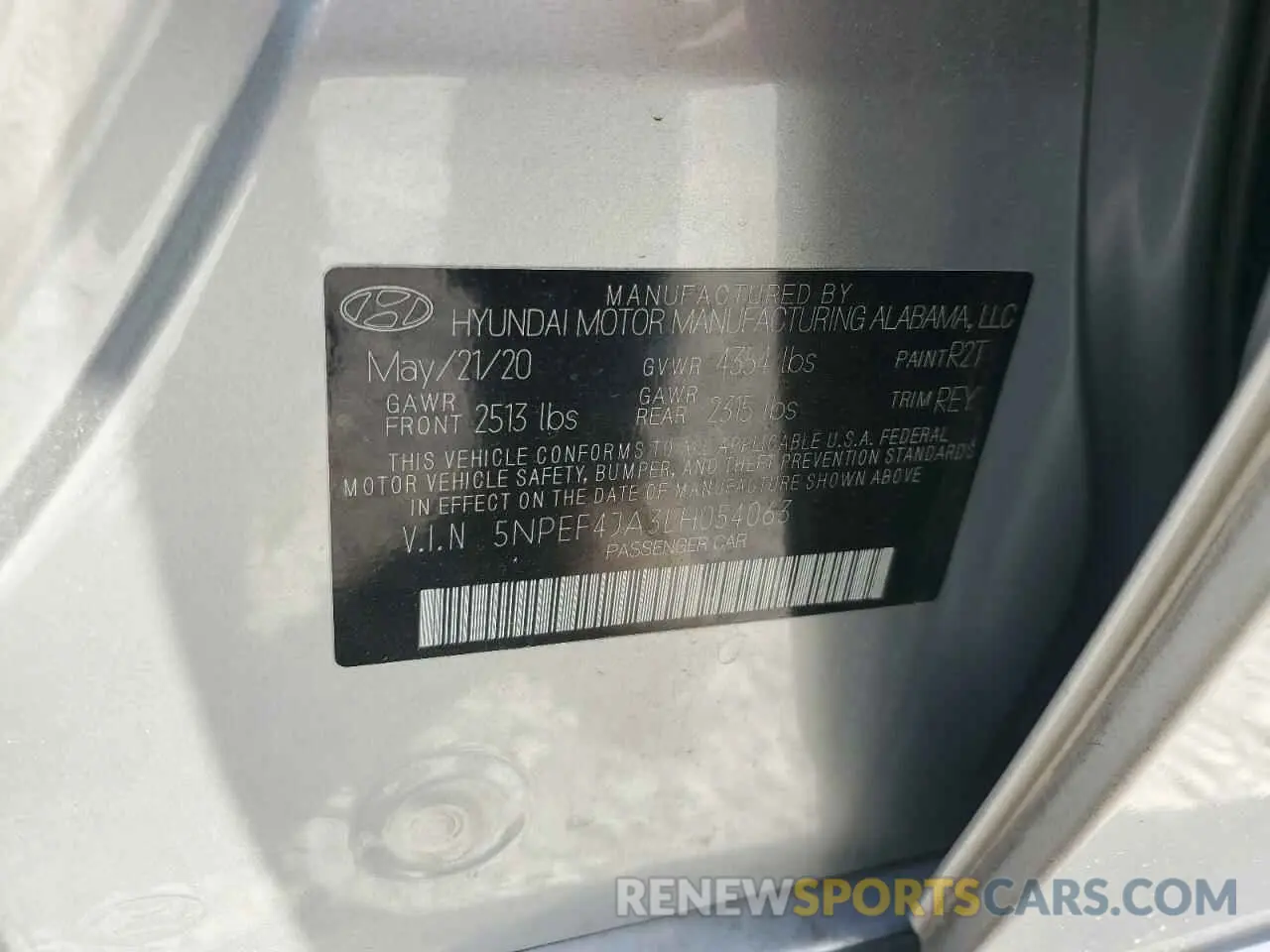 12 fotografías del automóvil dañado 5NPEF4JA3LH054063 HYUNDAI SONATA 2020