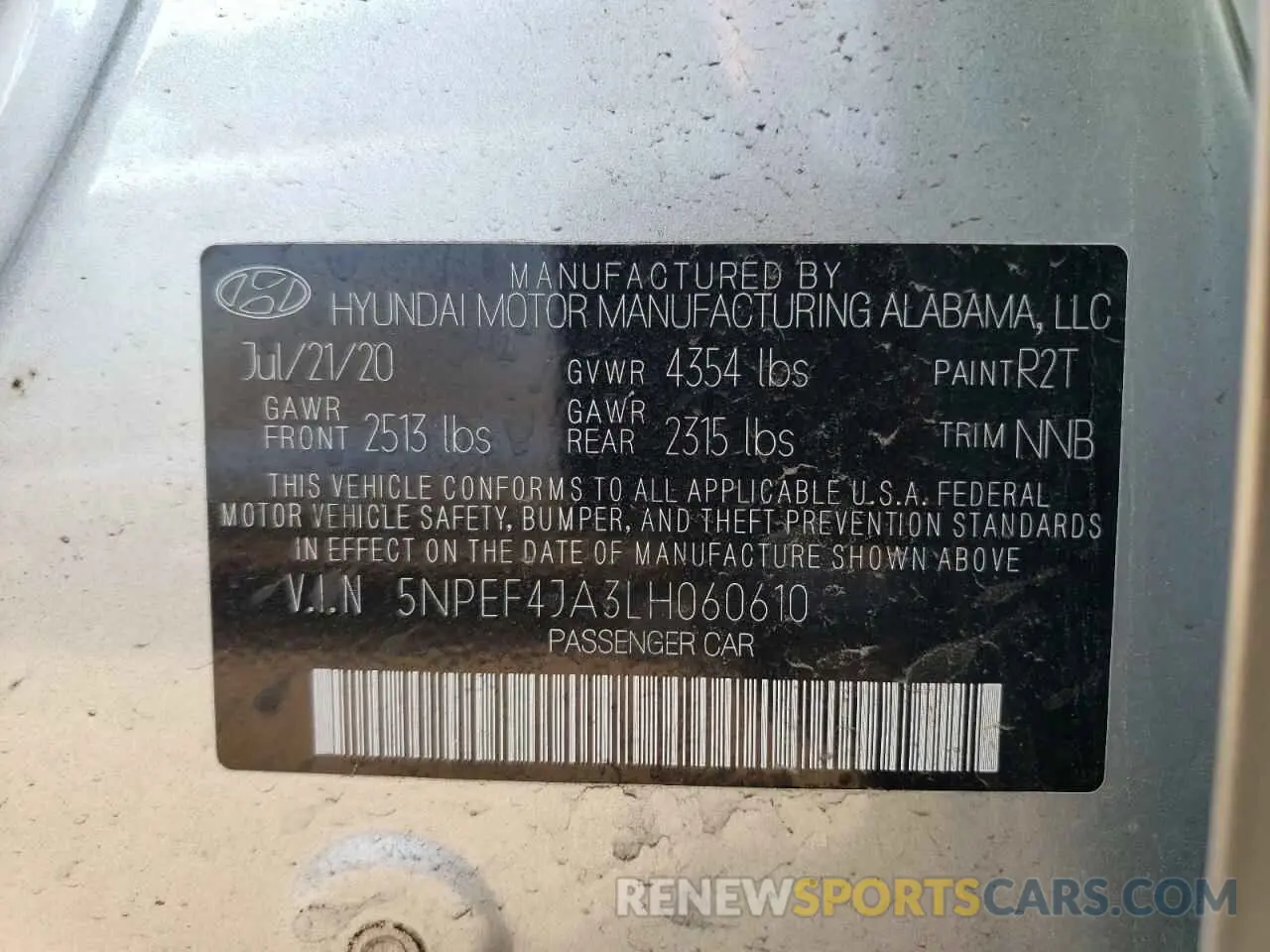 12 fotografías del automóvil dañado 5NPEF4JA3LH060610 HYUNDAI SONATA 2020