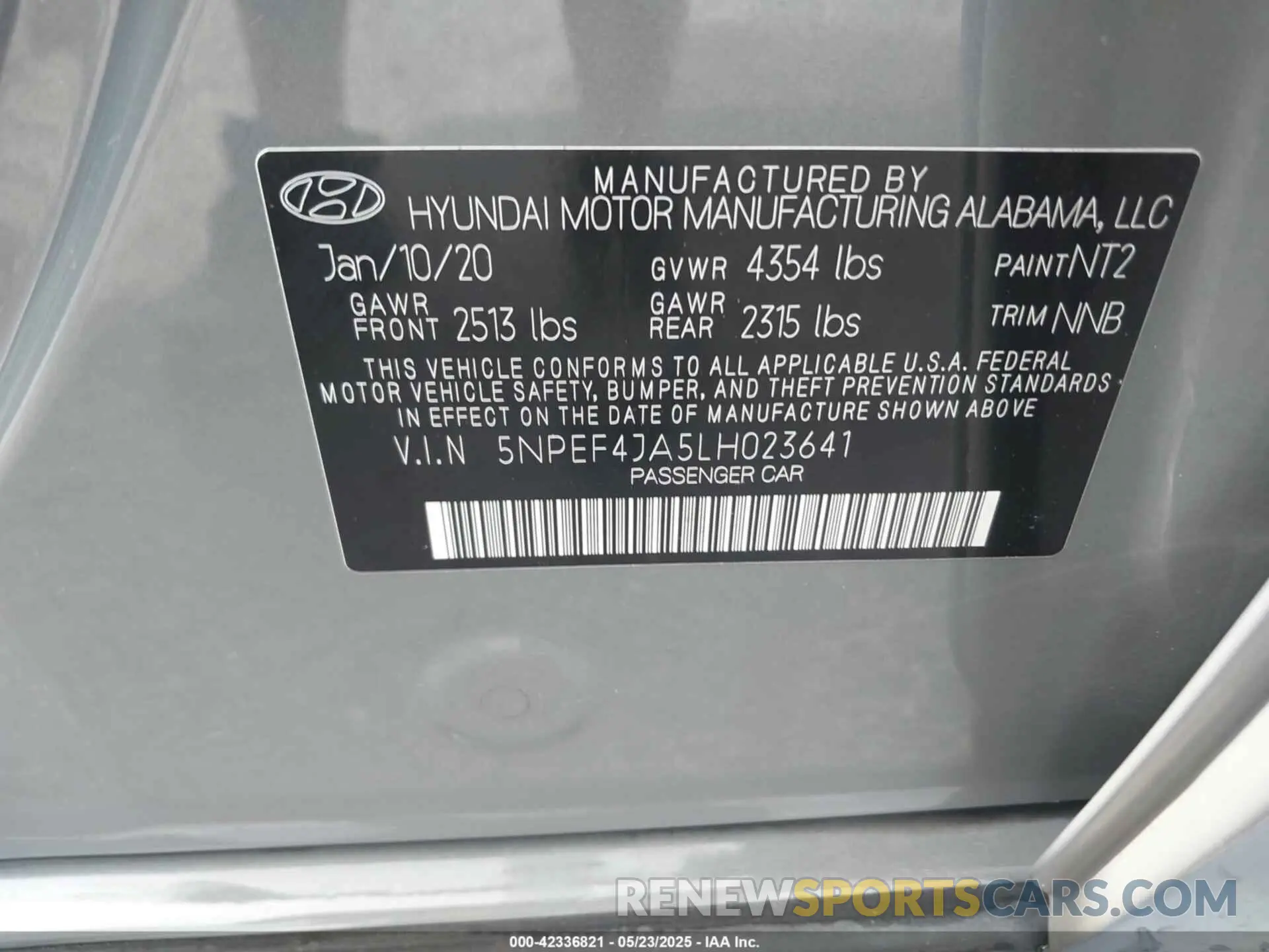 9 fotografías del automóvil dañado 5NPEF4JA5LH023641 HYUNDAI SONATA 2020