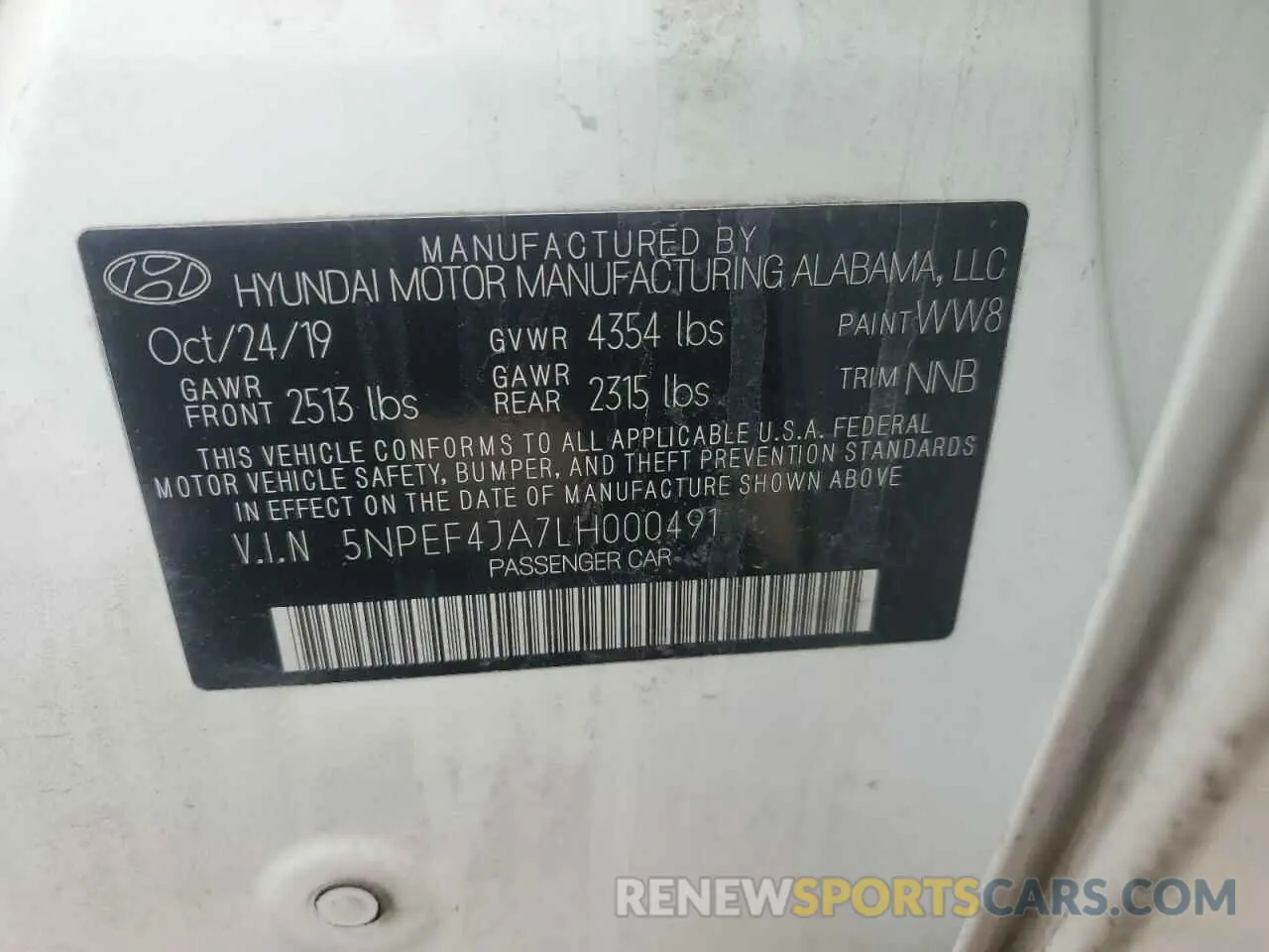 13 fotografías del automóvil dañado 5NPEF4JA7LH000491 HYUNDAI SONATA 2020