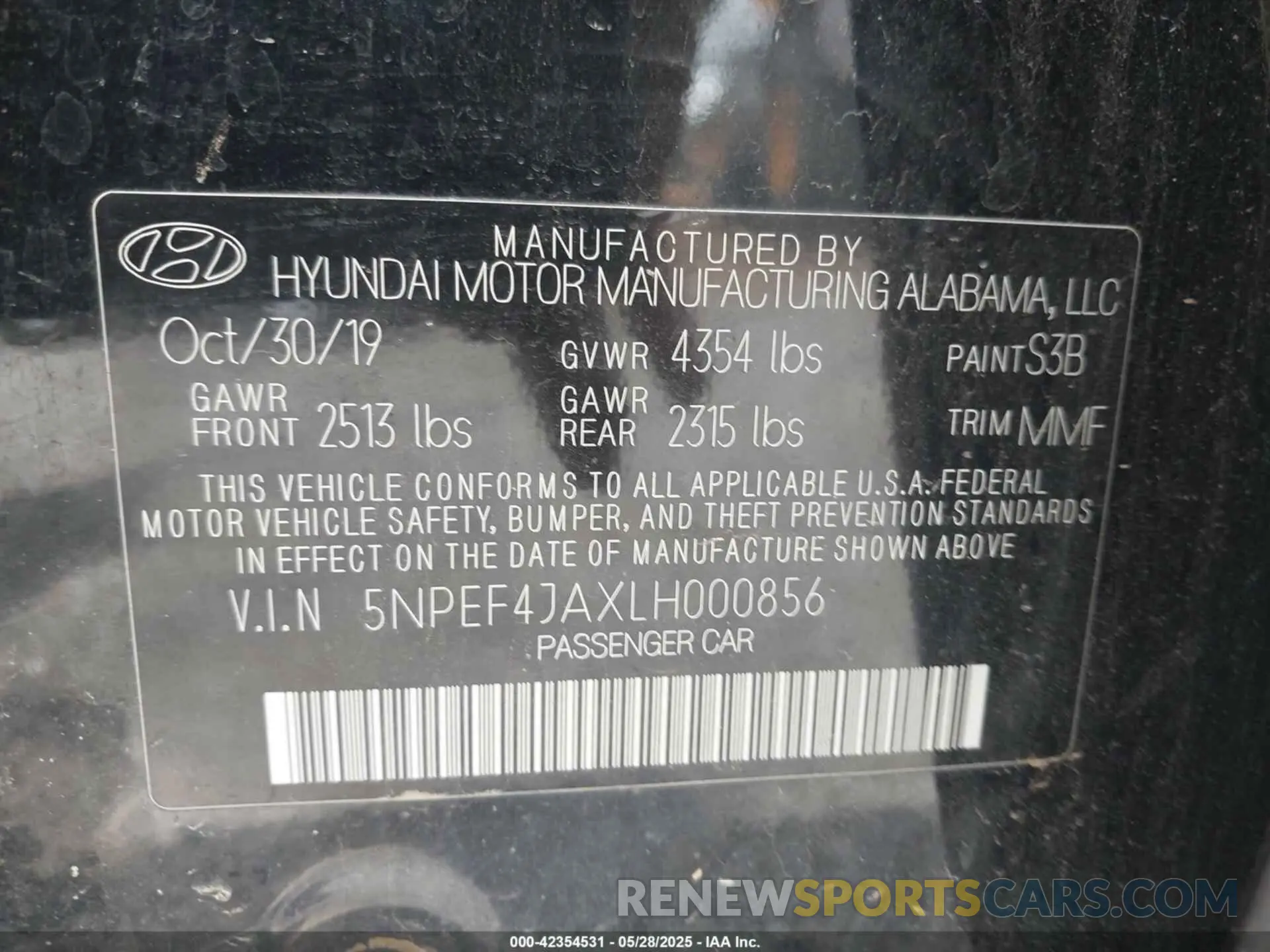 9 fotografías del automóvil dañado 5NPEF4JAXLH000856 HYUNDAI SONATA 2020