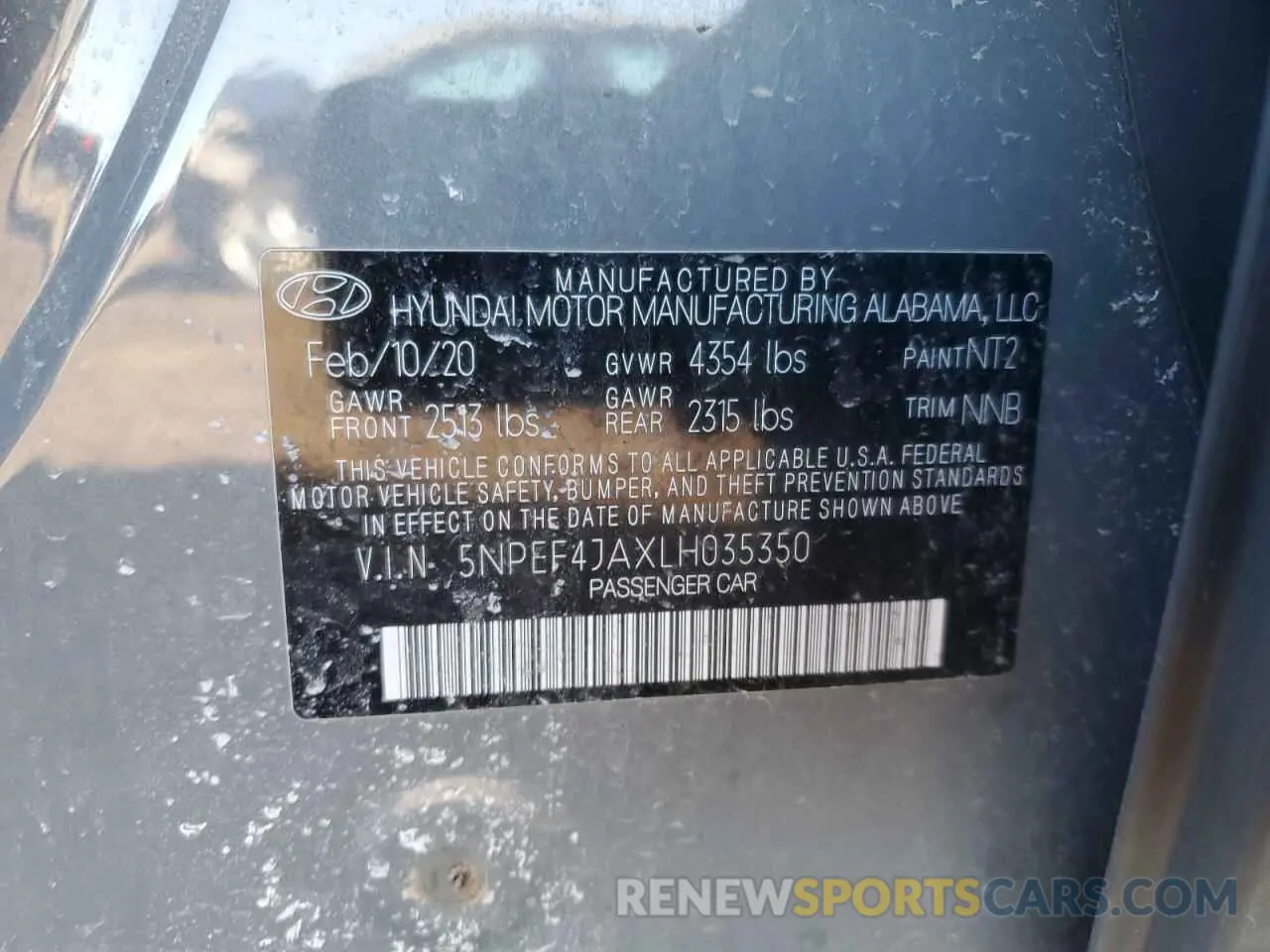 15 fotografías del automóvil dañado 5NPEF4JAXLH035350 HYUNDAI SONATA 2020
