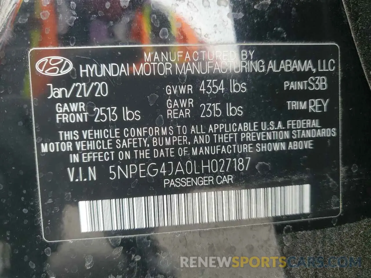 15 fotografías del automóvil dañado 5NPEG4JA0LH027187 HYUNDAI SONATA 2020