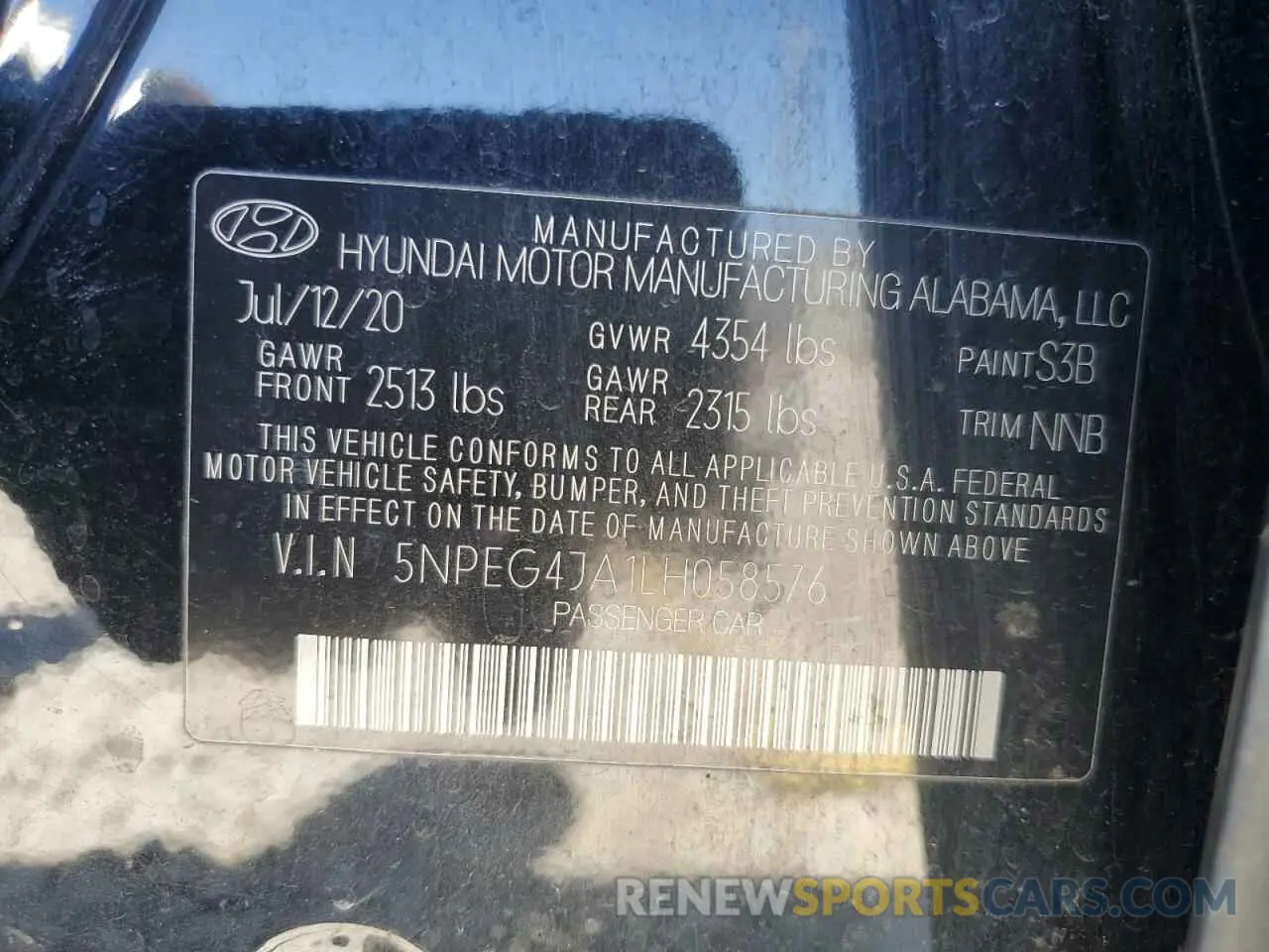 14 fotografías del automóvil dañado 5NPEG4JA1LH058576 HYUNDAI SONATA 2020
