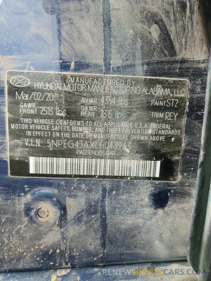 12 fotografías del automóvil dañado 5NPEG4JAXLH043963 HYUNDAI SONATA 2020
