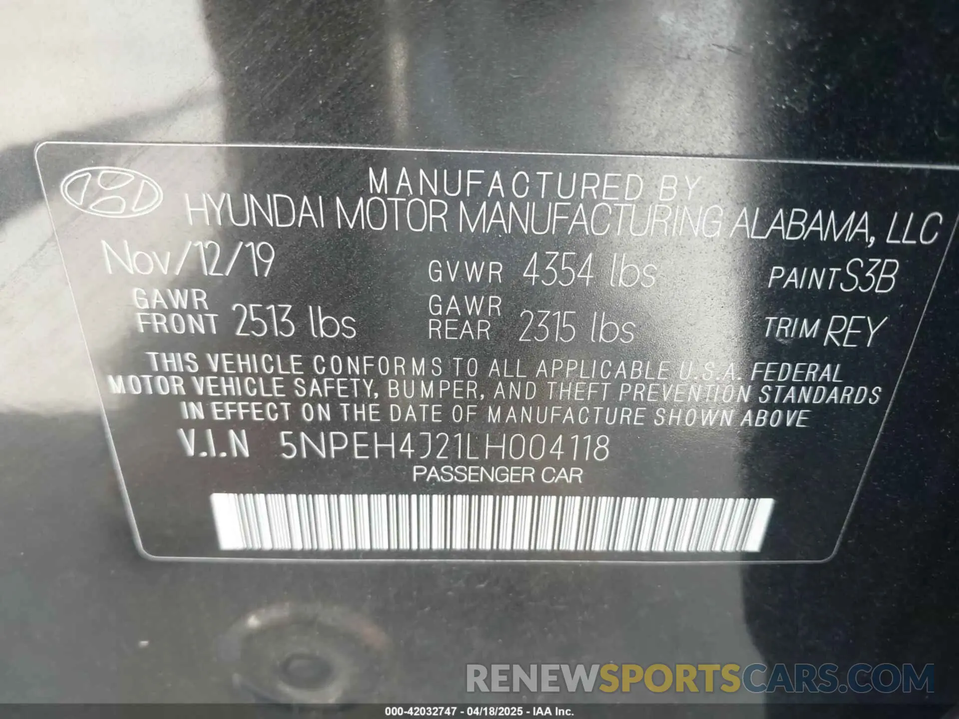 9 fotografías del automóvil dañado 5NPEH4J21LH004118 HYUNDAI SONATA 2020