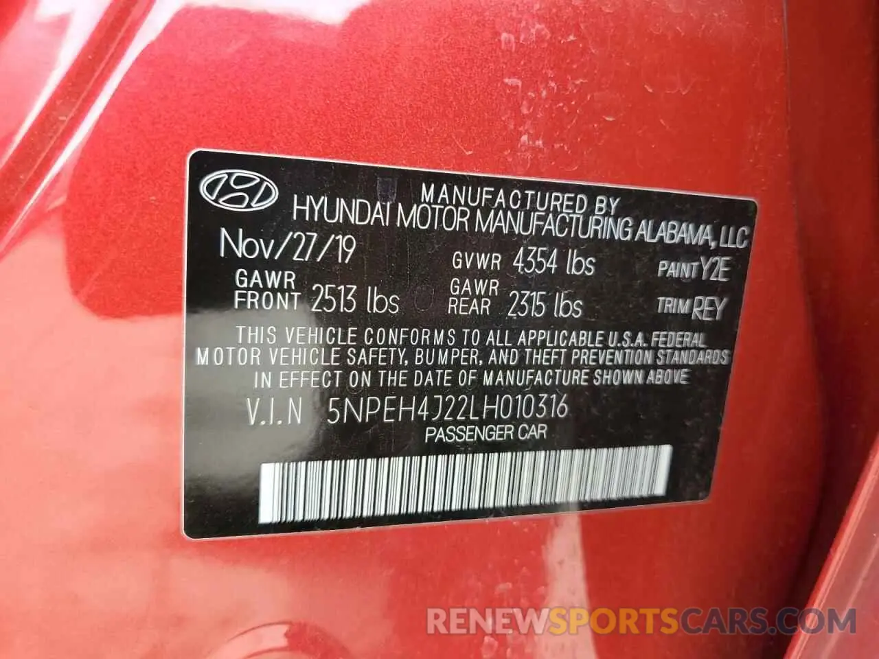 14 fotografías del automóvil dañado 5NPEH4J22LH010316 HYUNDAI SONATA 2020