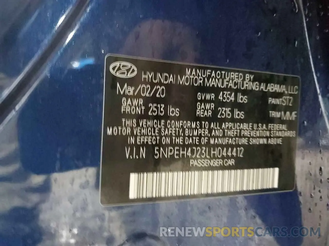 13 fotografías del automóvil dañado 5NPEH4J23LH044412 HYUNDAI SONATA 2020
