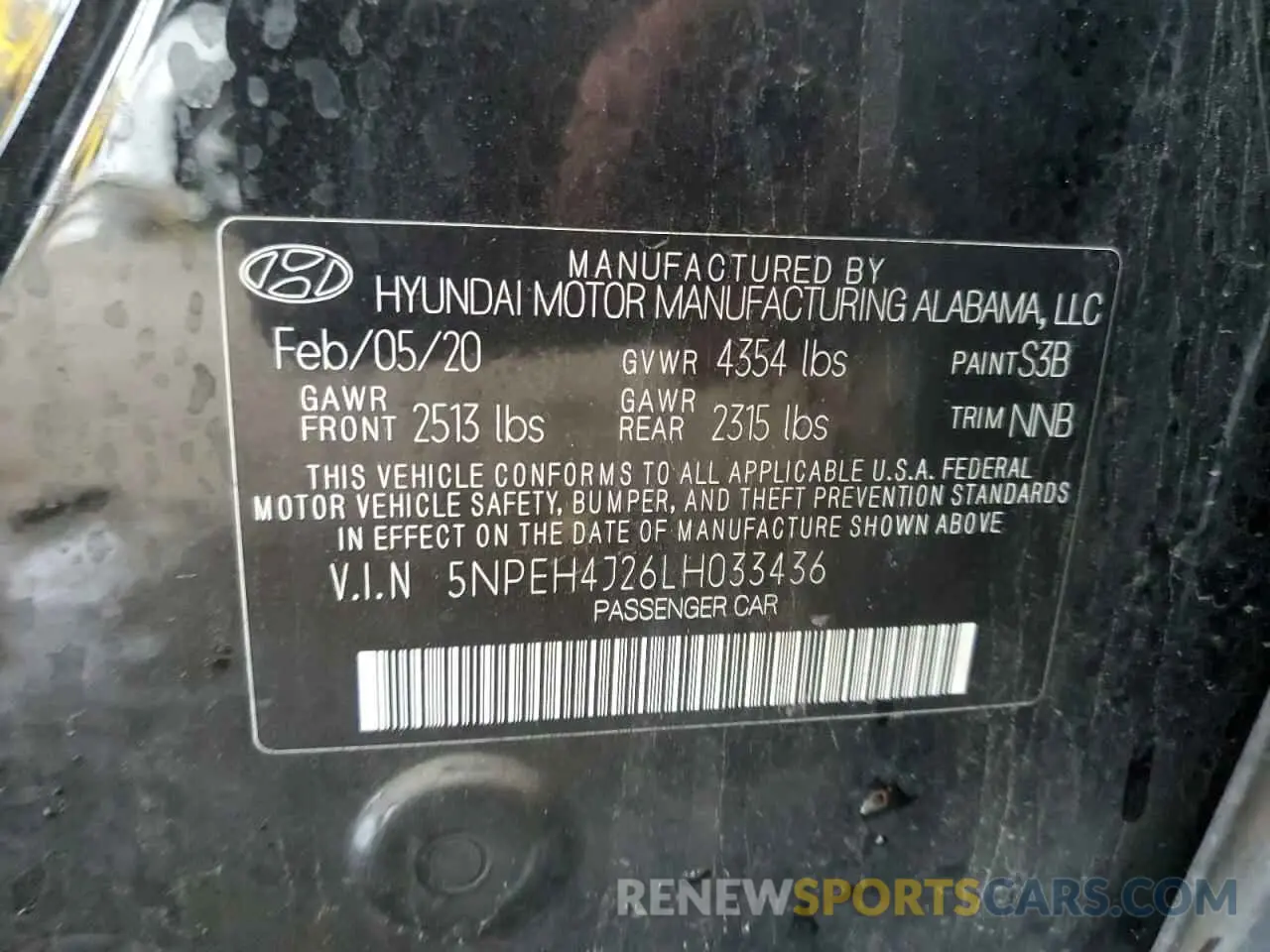 13 fotografías del automóvil dañado 5NPEH4J26LH033436 HYUNDAI SONATA 2020