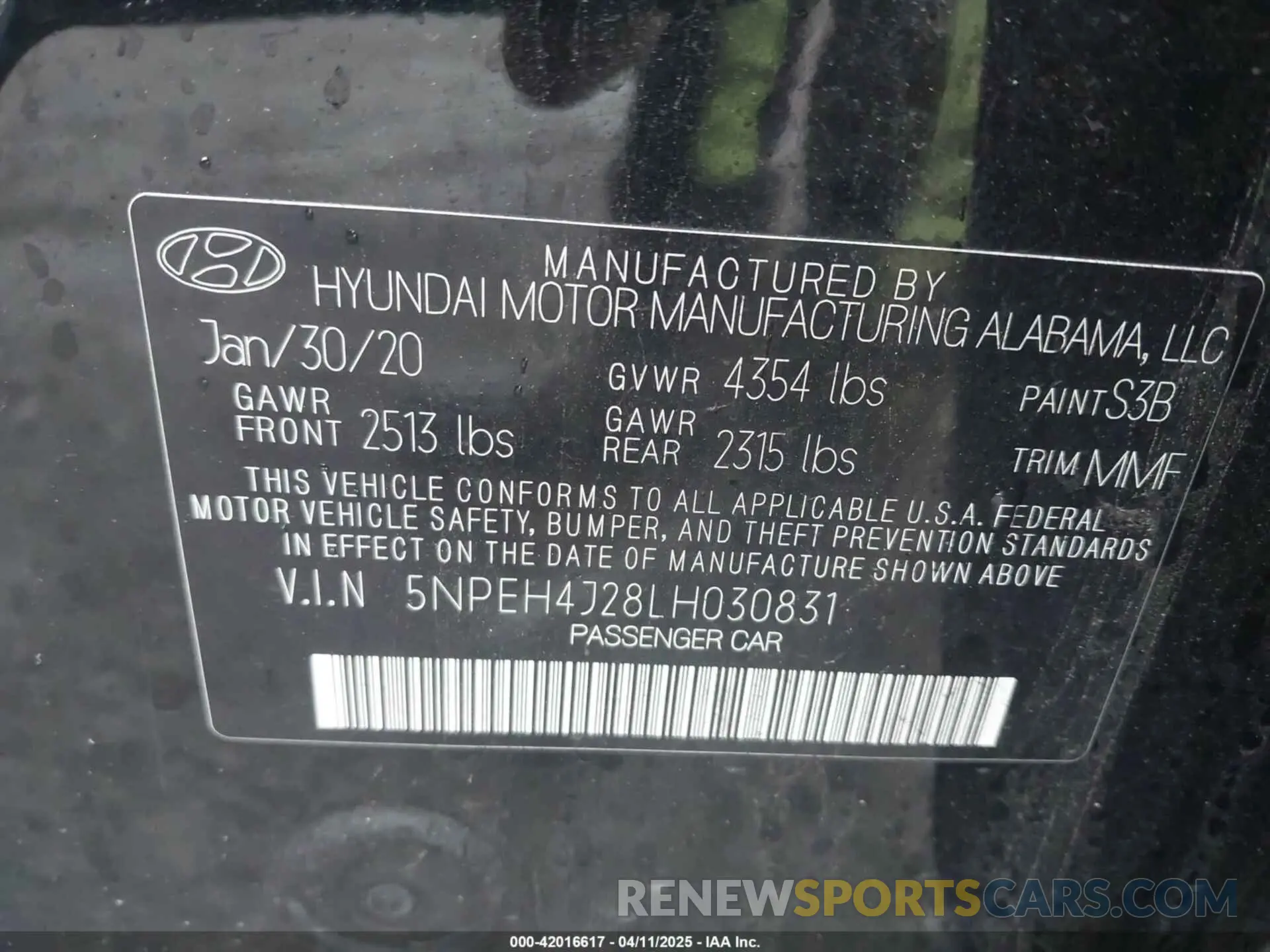9 fotografías del automóvil dañado 5NPEH4J28LH030831 HYUNDAI SONATA 2020