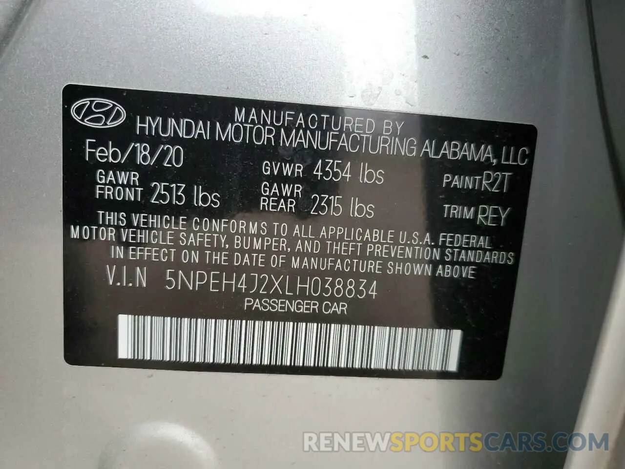 12 fotografías del automóvil dañado 5NPEH4J2XLH038834 HYUNDAI SONATA 2020