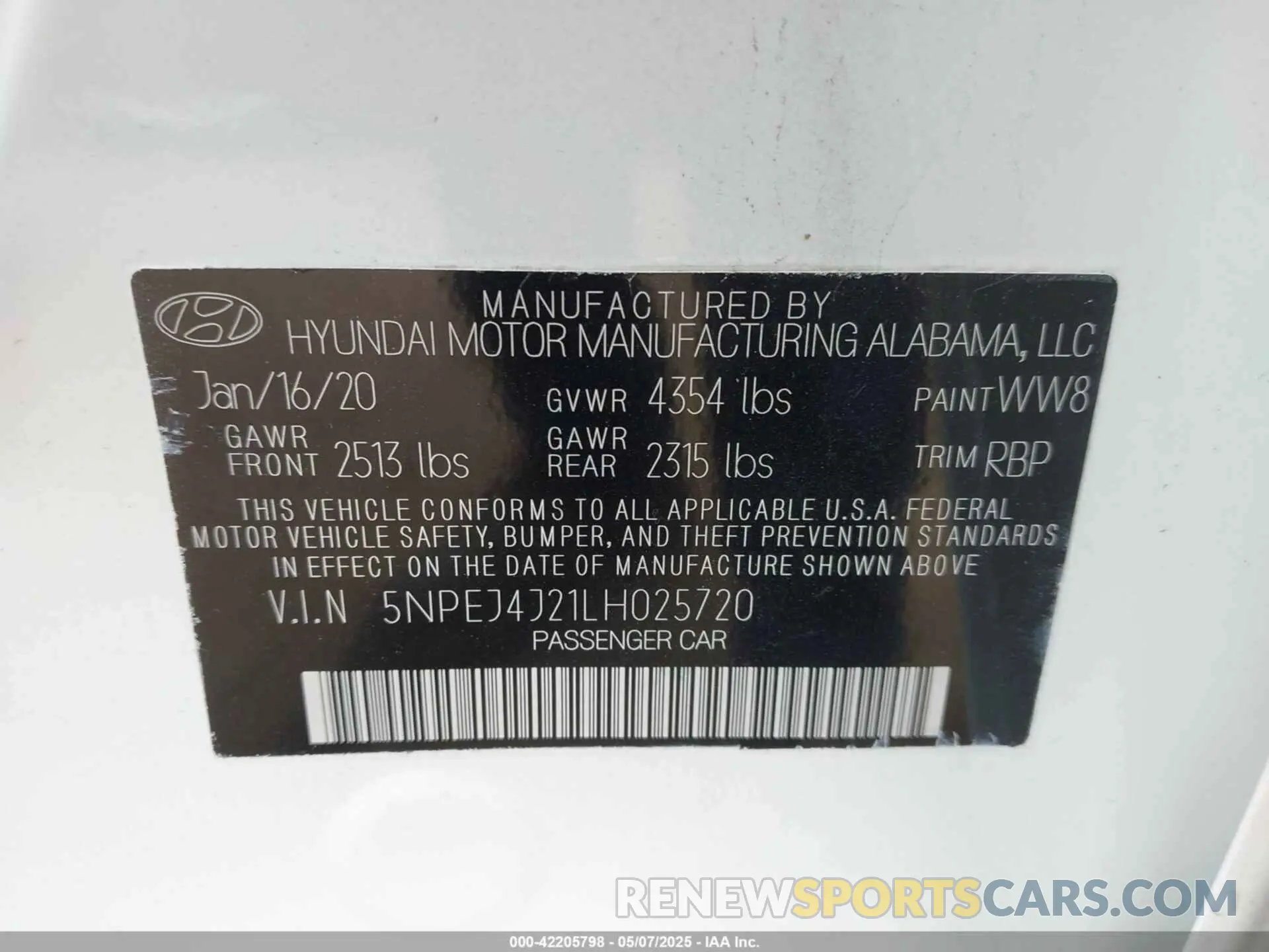 9 fotografías del automóvil dañado 5NPEJ4J21LH025720 HYUNDAI SONATA 2020